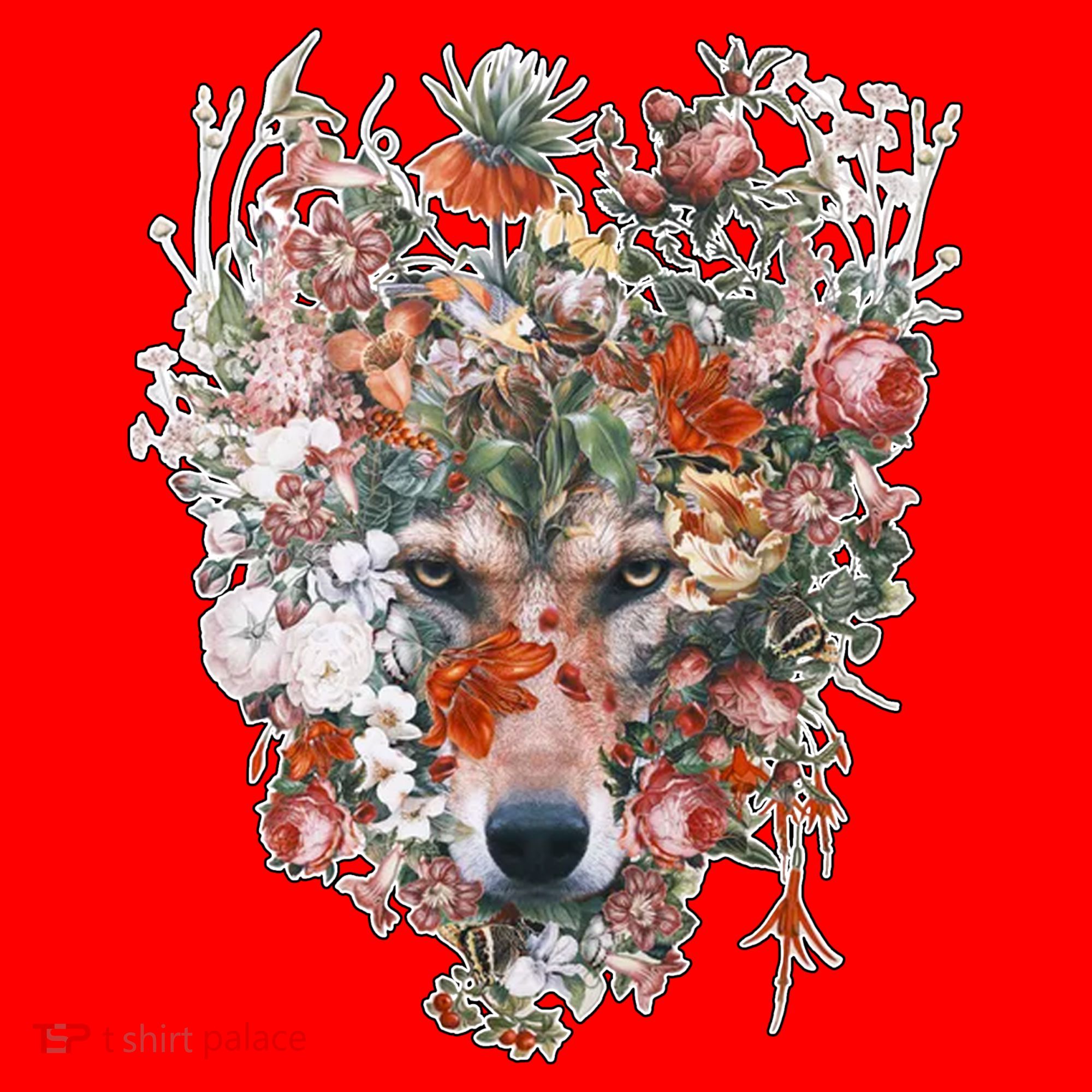Flower Wolf Wilderness Floral Santa Hat