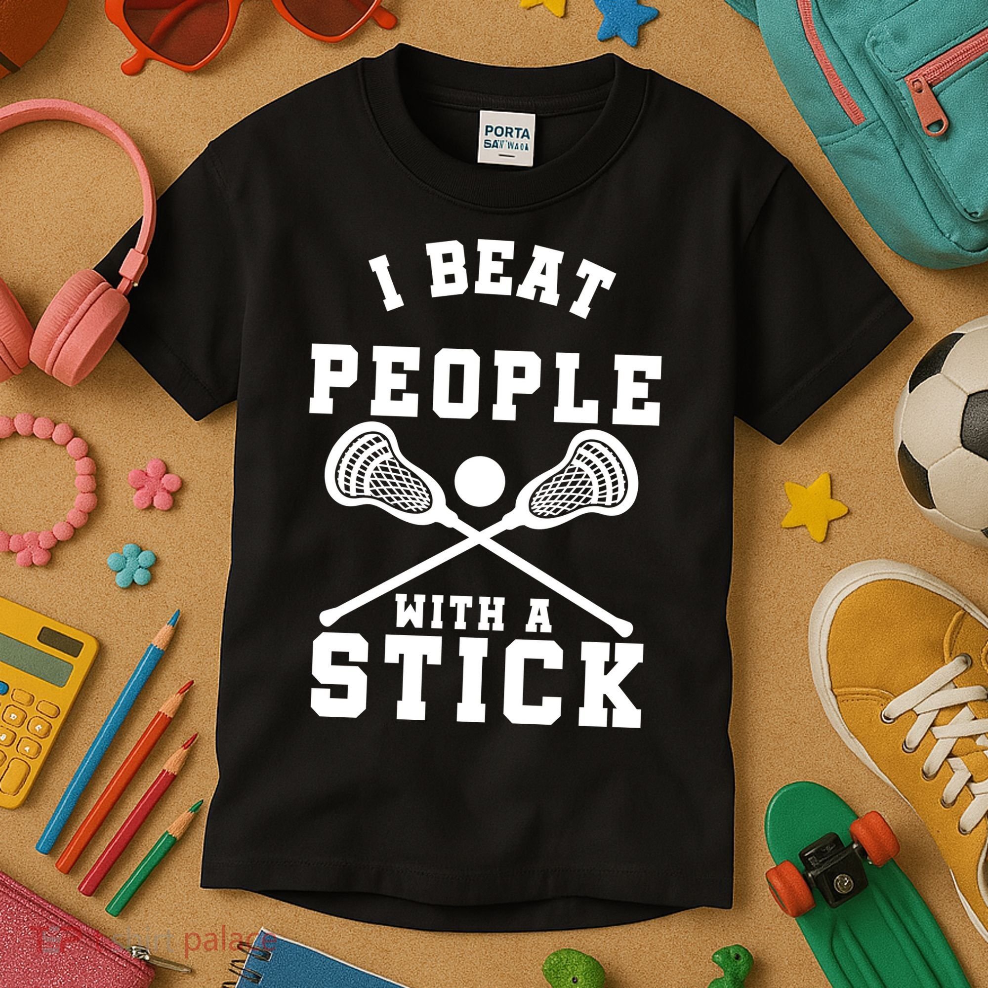Funny Lacrosse Player I Beat People With A Stick Kids T-Shirt