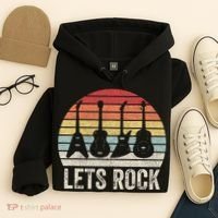 Funny Lets Rock Rock n Roll Guitar Retro Hoodie thumb 4