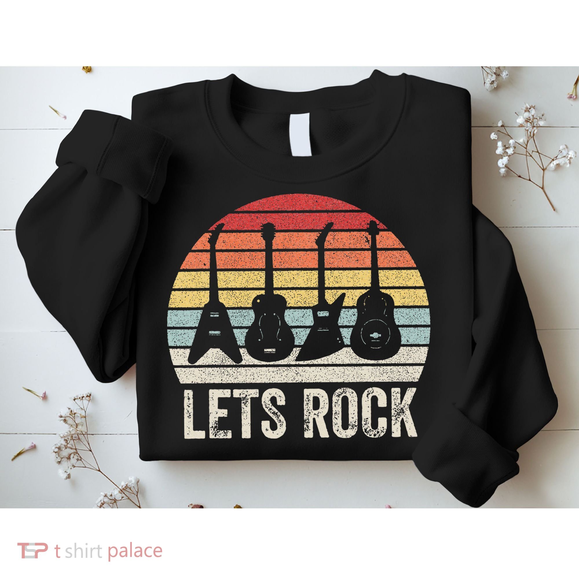 Funny Lets Rock Rock n Roll Guitar Retro Sweatshirt