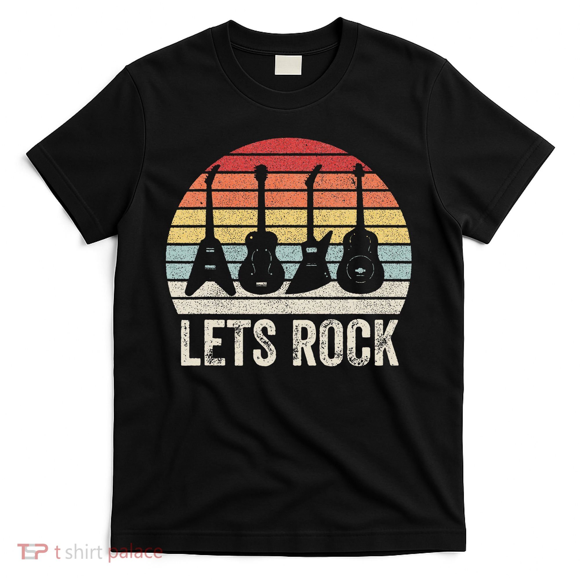 Funny Lets Rock Rock n Roll Guitar Retro T-Shirt
