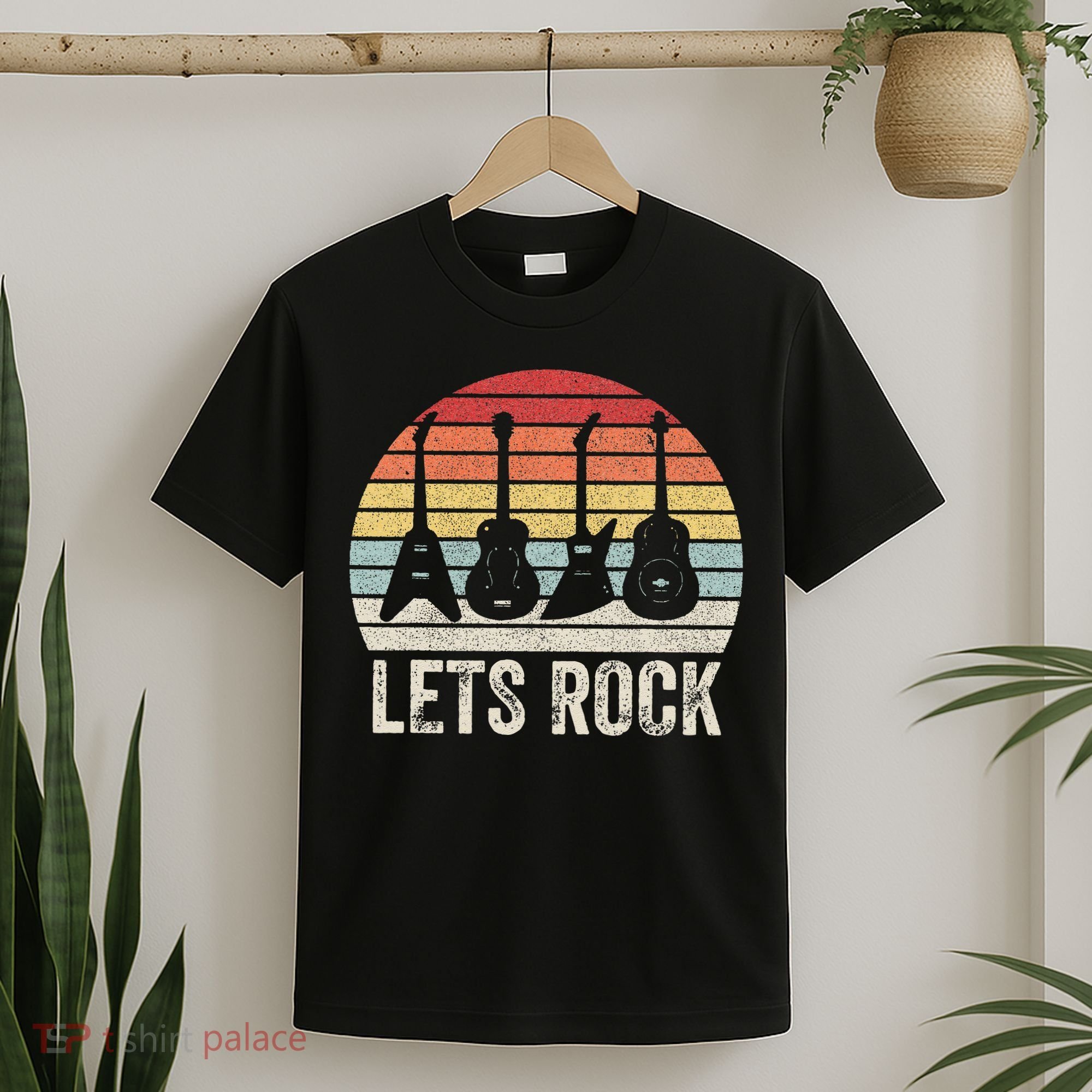 Funny Lets Rock Rock n Roll Guitar Retro T-Shirt