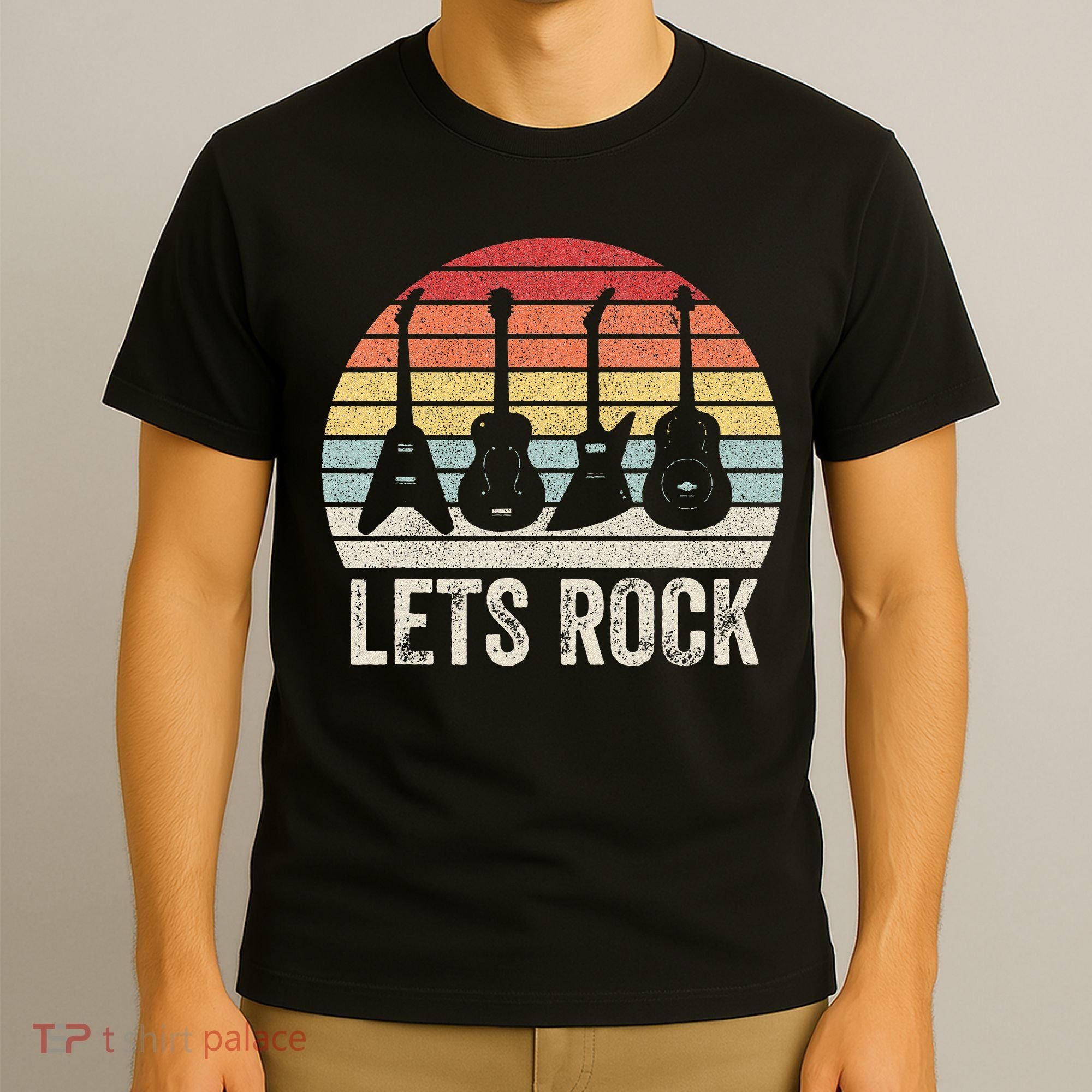 Funny Lets Rock Rock n Roll Guitar Retro T-Shirt