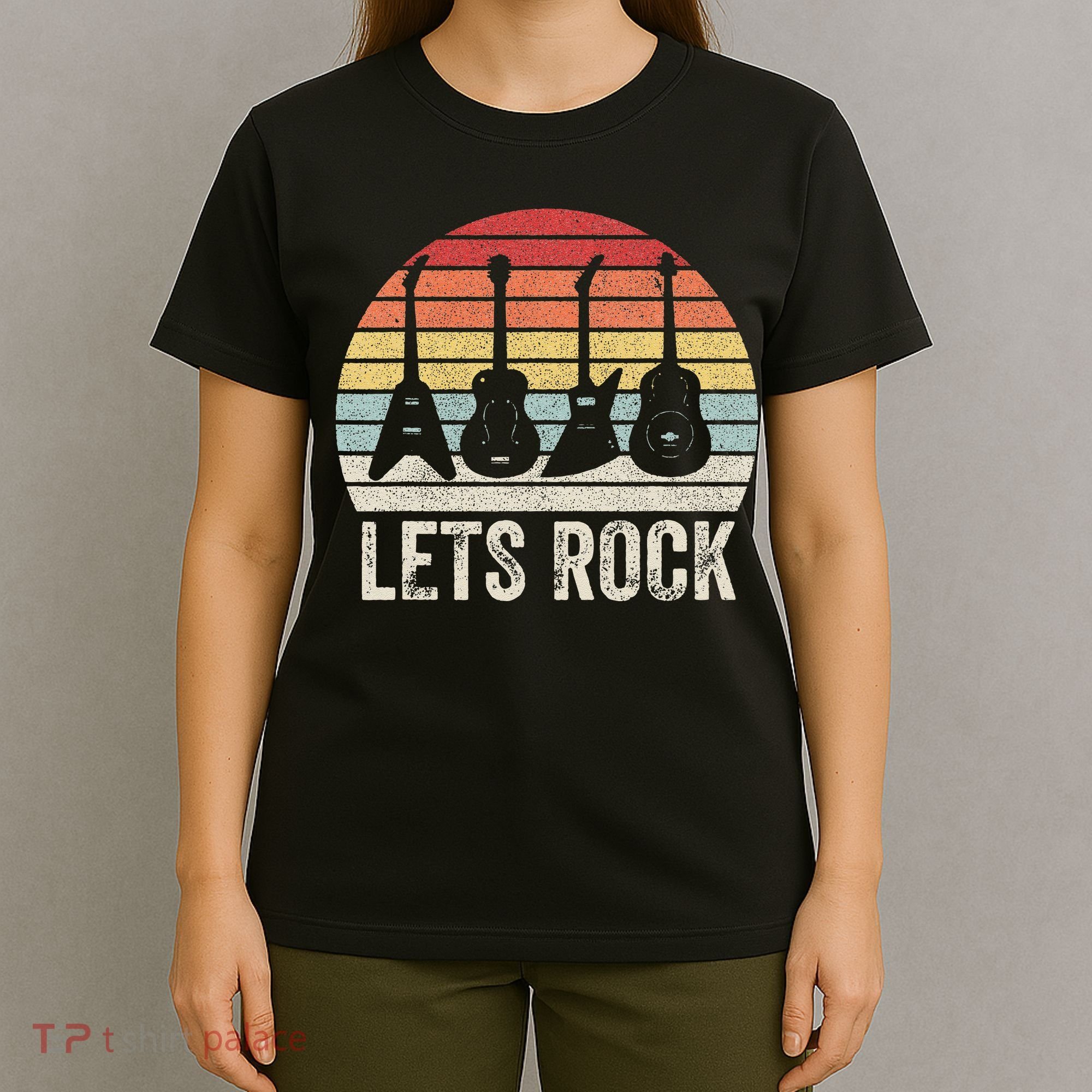 Funny Lets Rock Rock n Roll Guitar Retro T-Shirt
