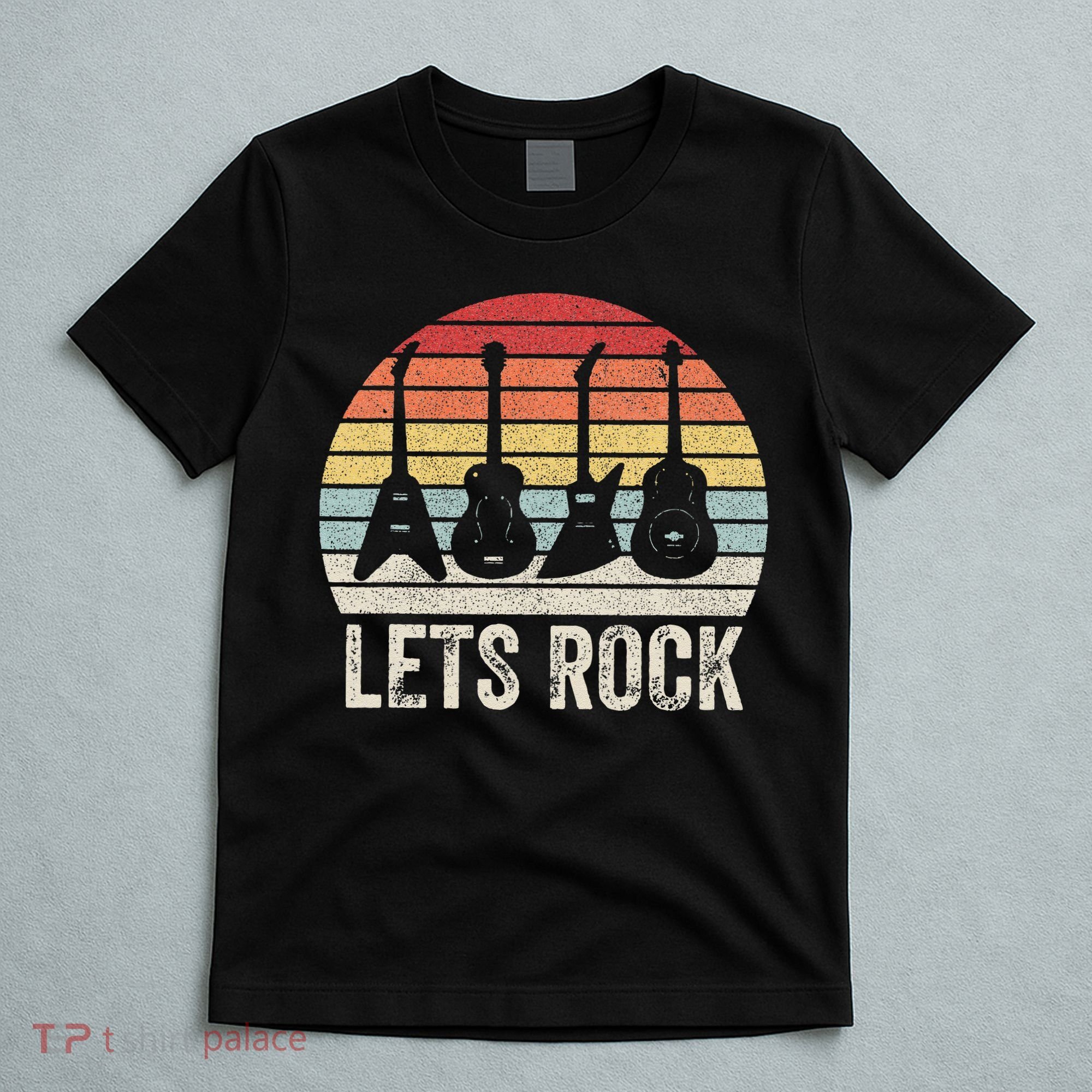 Funny Lets Rock Rock n Roll Guitar Retro T-Shirt