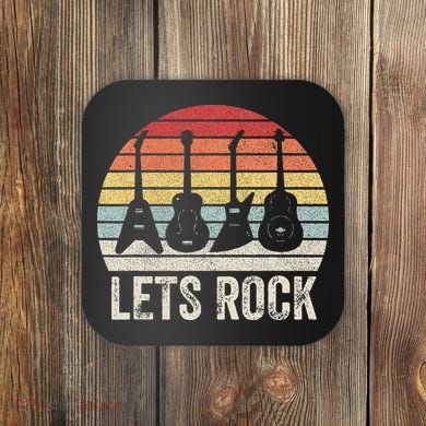 Funny Lets Rock Rock n Roll Guitar Retro Coaster