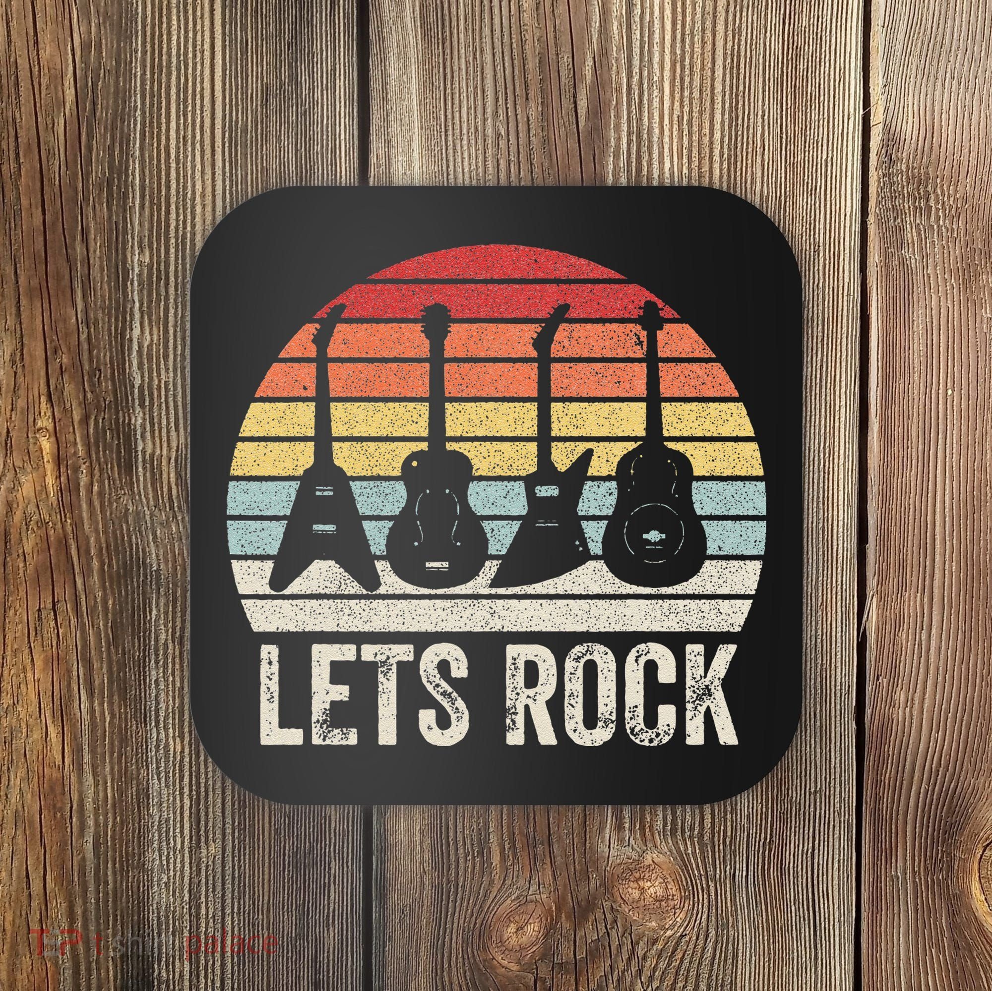 Funny Lets Rock Rock n Roll Guitar Retro Coaster