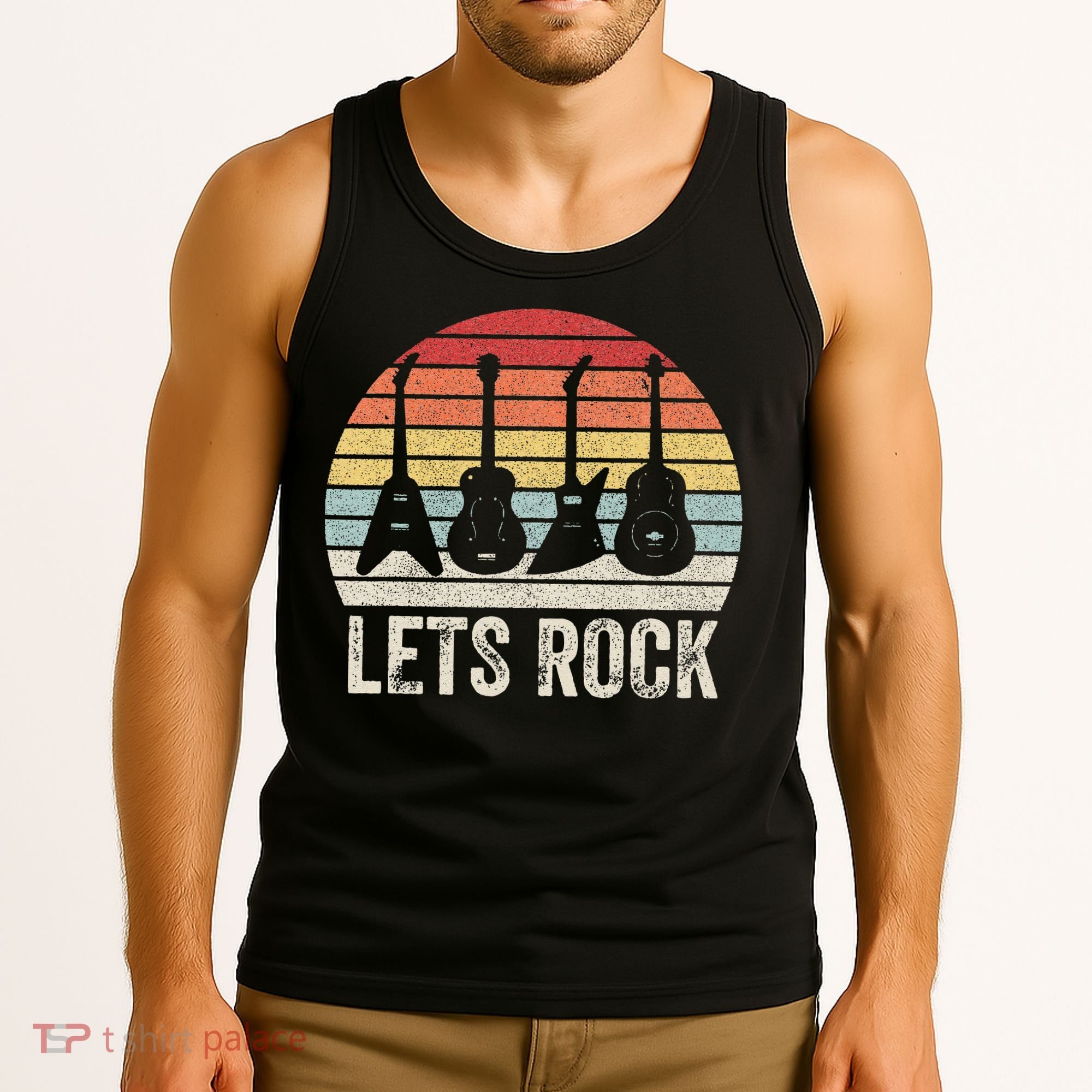 Funny Lets Rock Rock n Roll Guitar Retro Tank Top