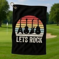 Funny Lets Rock Rock n Roll Guitar Retro Golf Towel thumb 1