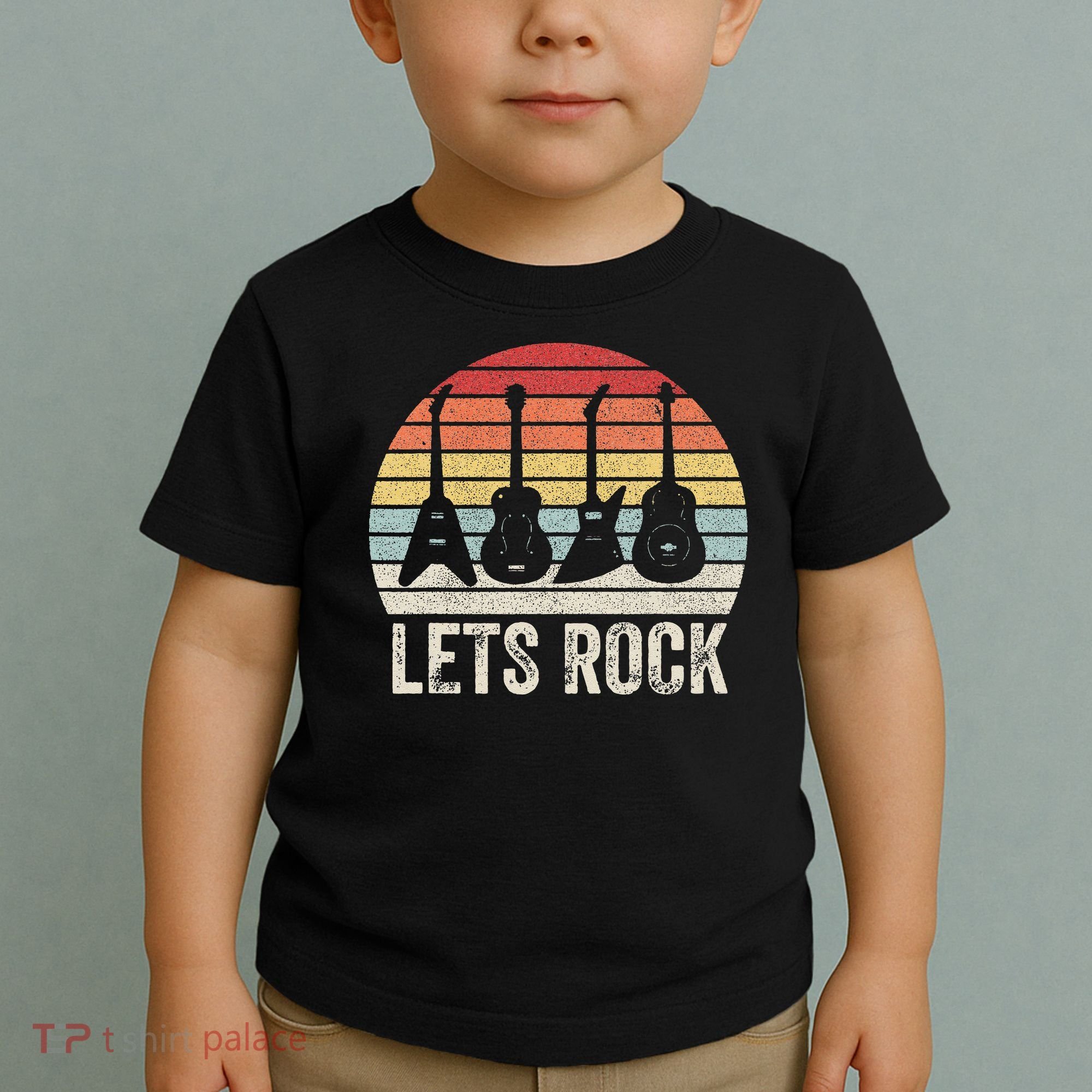 Funny Lets Rock Rock n Roll Guitar Retro Toddler T-Shirt