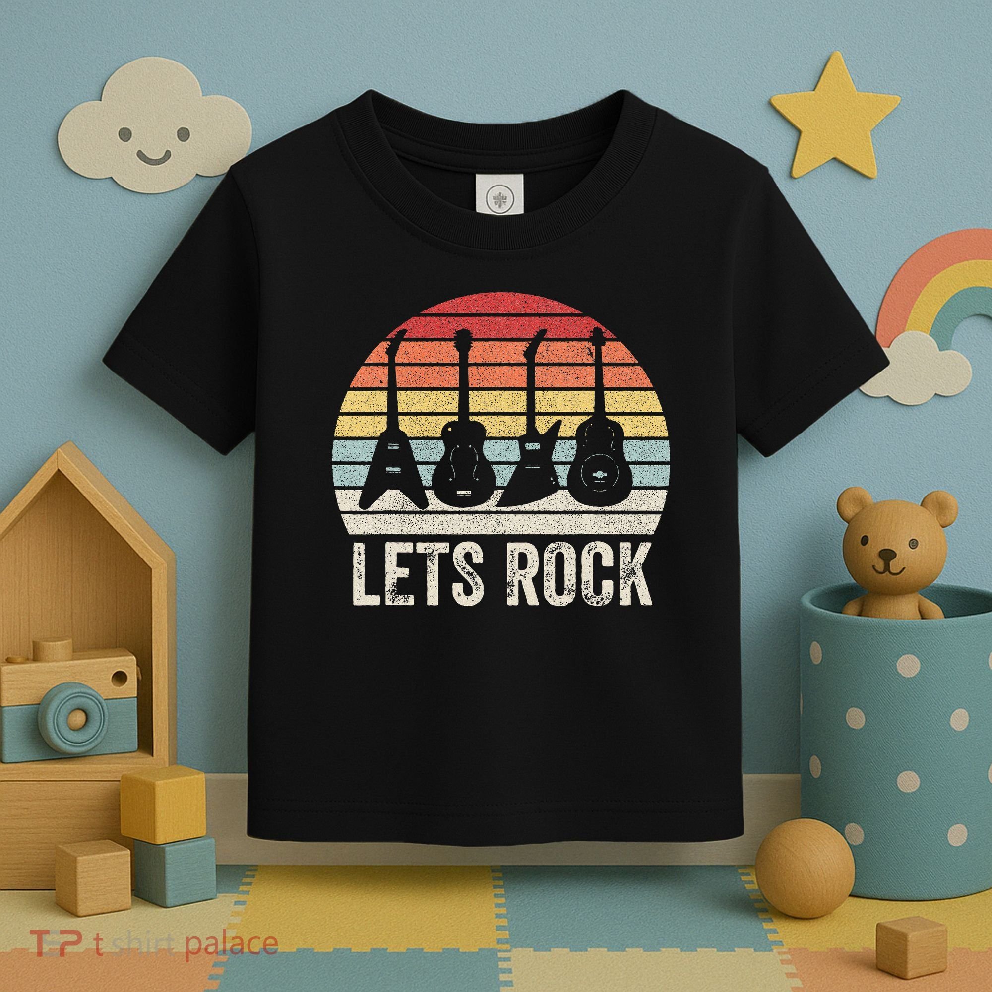 Funny Lets Rock Rock n Roll Guitar Retro Toddler T-Shirt
