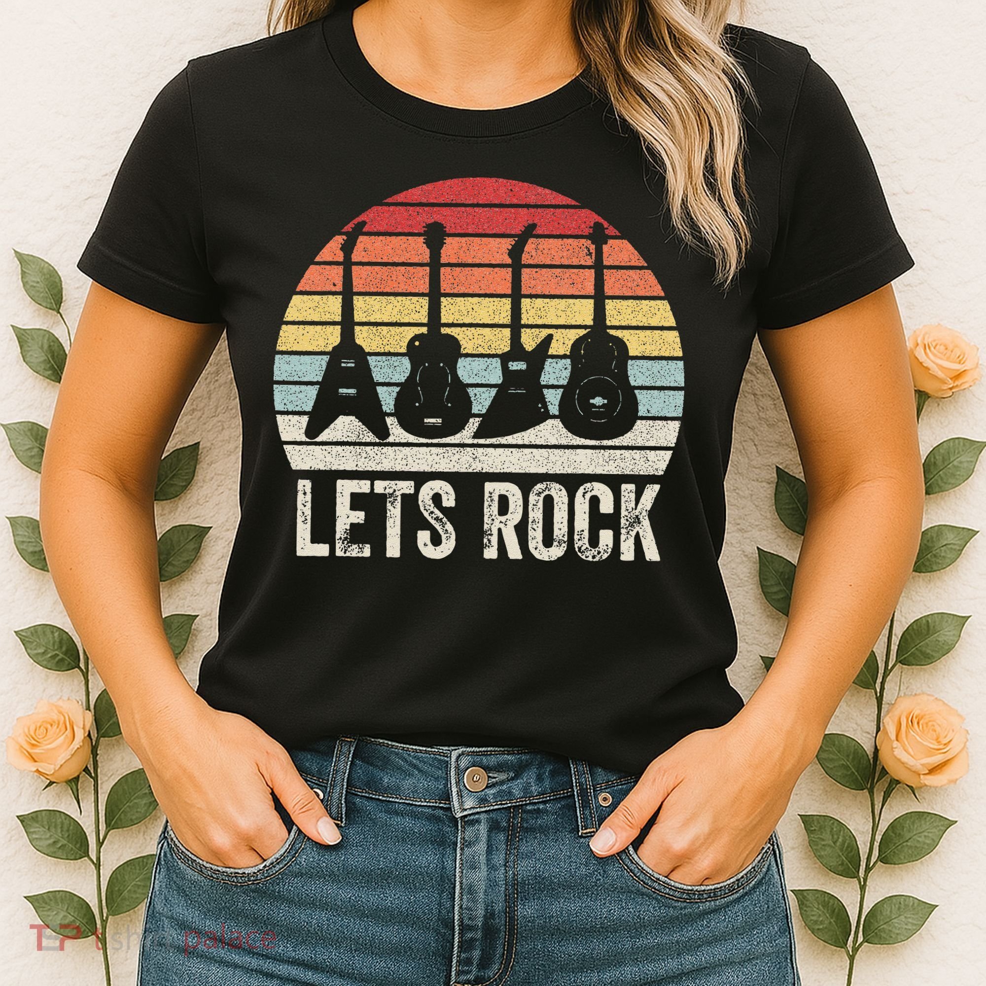 Funny Lets Rock Rock n Roll Guitar Retro Women's T-Shirt