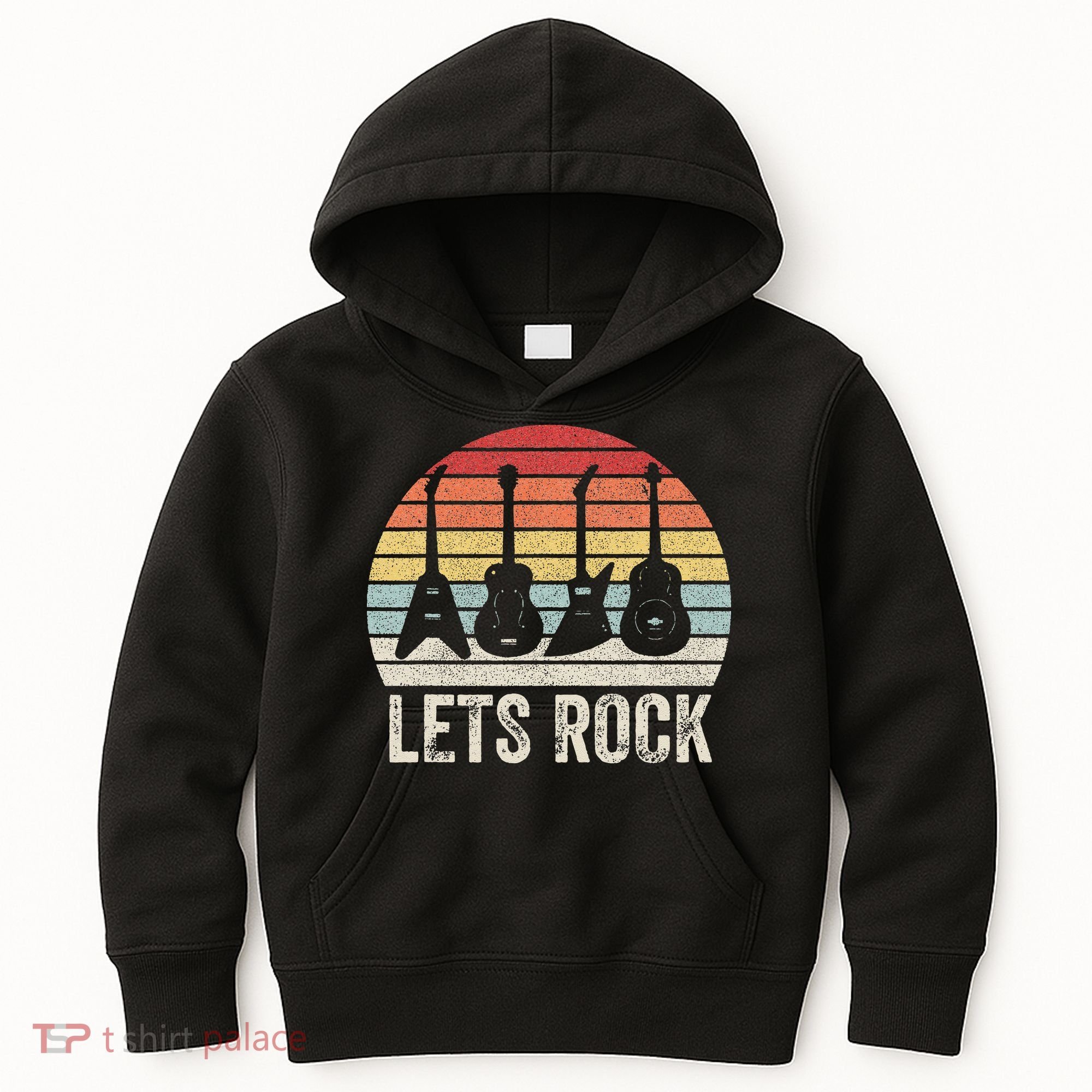 Funny Lets Rock Rock n Roll Guitar Retro Kids Hoodie