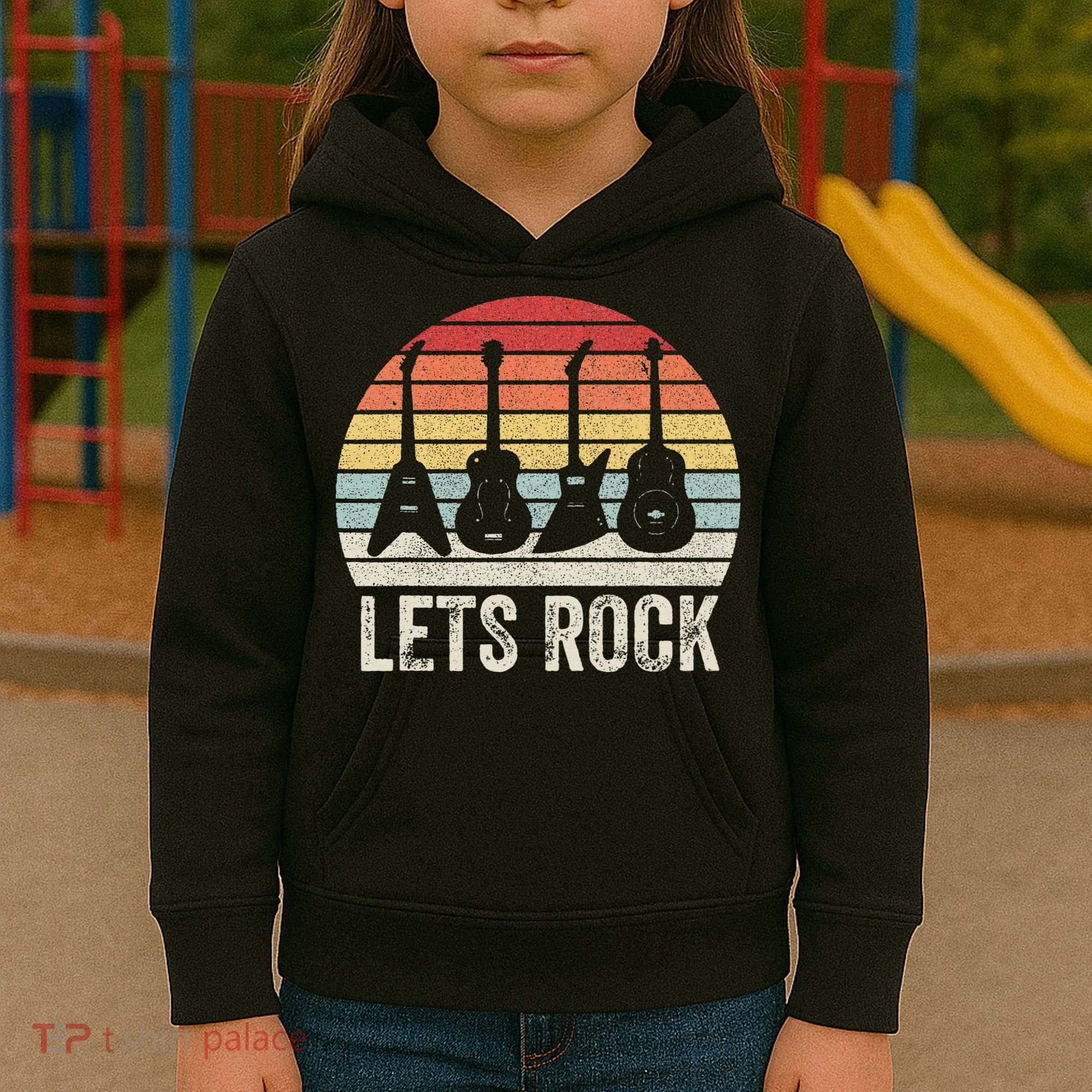 Funny Lets Rock Rock n Roll Guitar Retro Kids Hoodie