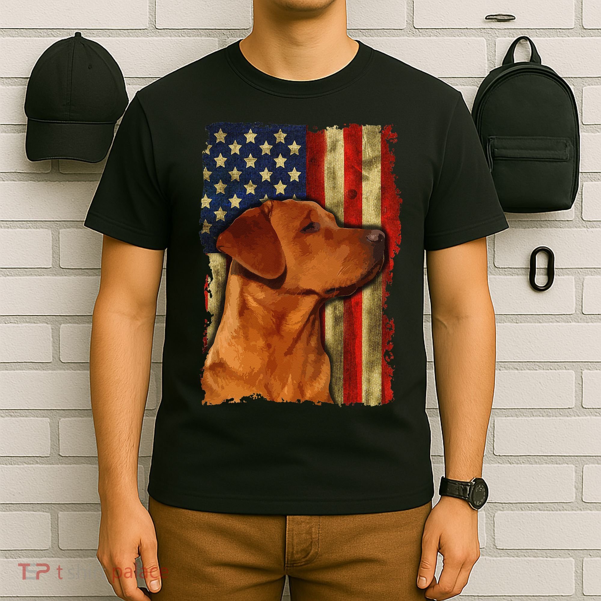 Foxred Labrador Retriever US Flag Fox Red Labrador Dog Lover T-Shirt