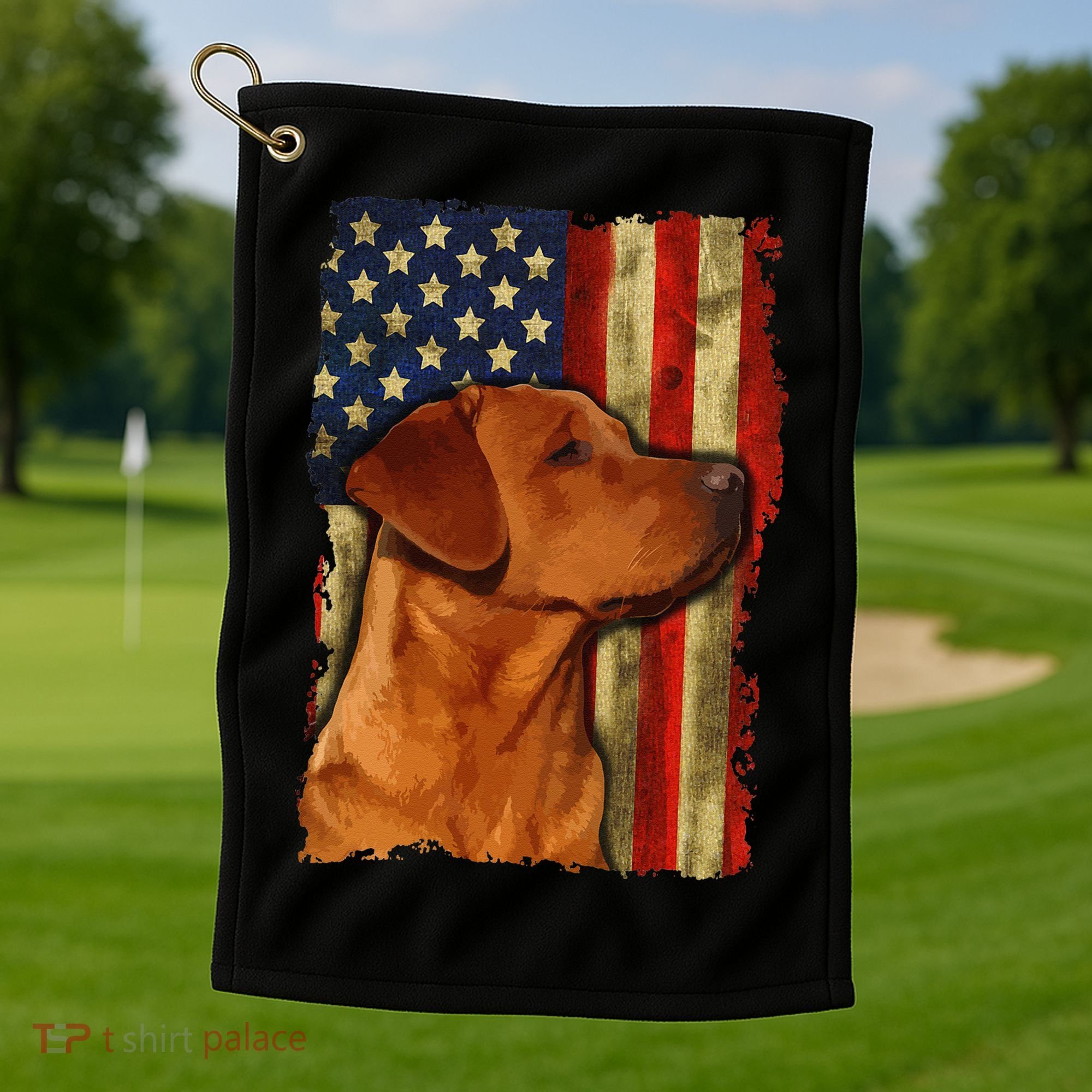 Foxred Labrador Retriever US Flag Fox Red Labrador Dog Lover Golf Towel