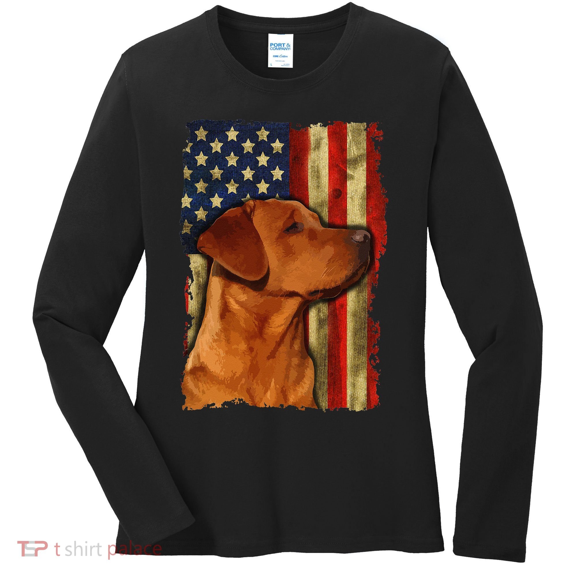 Foxred Labrador Retriever US Flag Fox Red Labrador Dog Lover Women's Long Sleeve Shirt