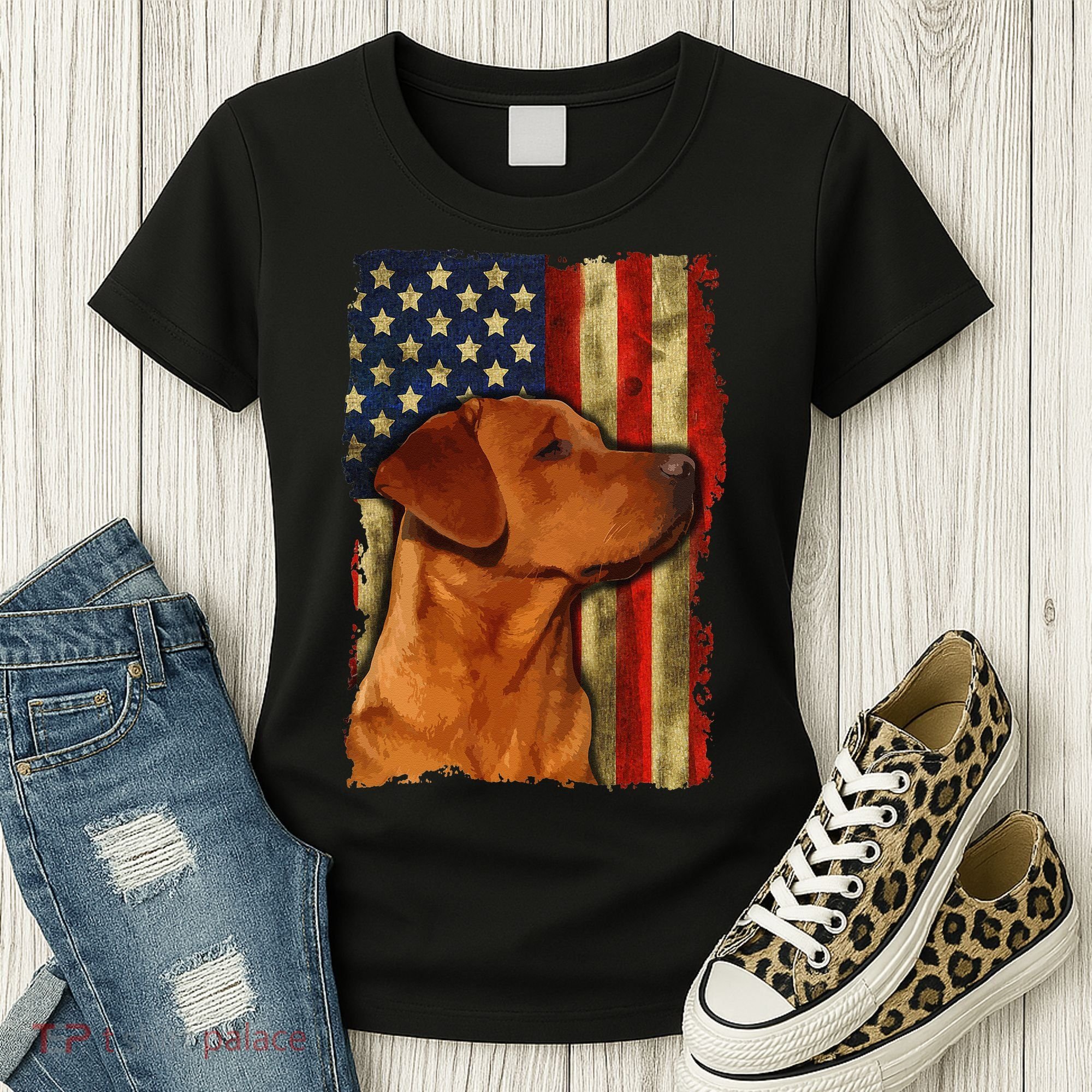 Foxred Labrador Retriever US Flag Fox Red Labrador Dog Lover Women's T-Shirt