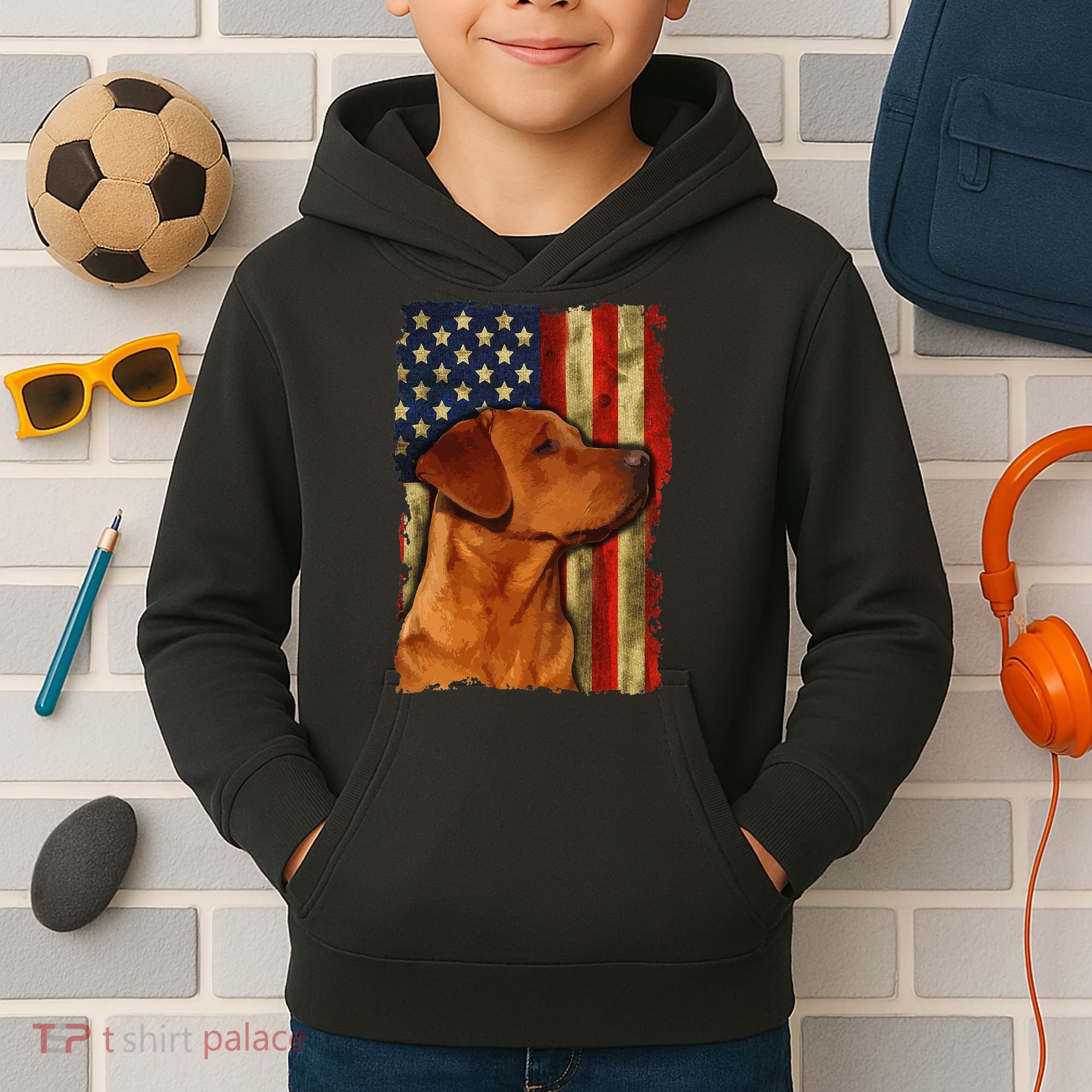 Foxred Labrador Retriever US Flag Fox Red Labrador Dog Lover Kids Hoodie