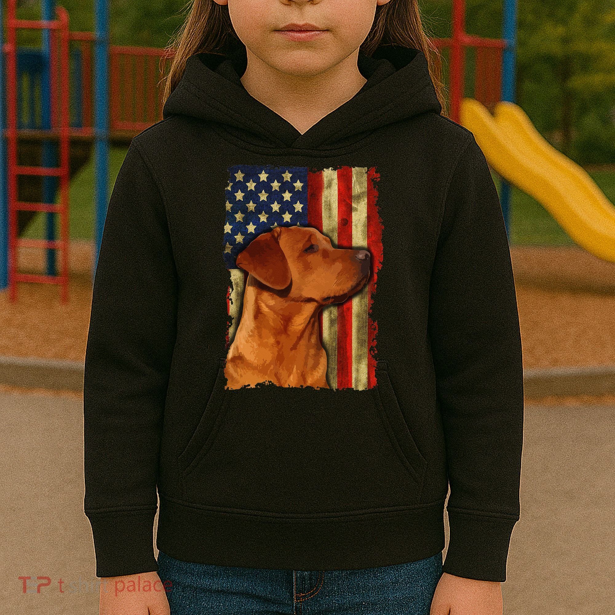 Foxred Labrador Retriever US Flag Fox Red Labrador Dog Lover Kids Hoodie