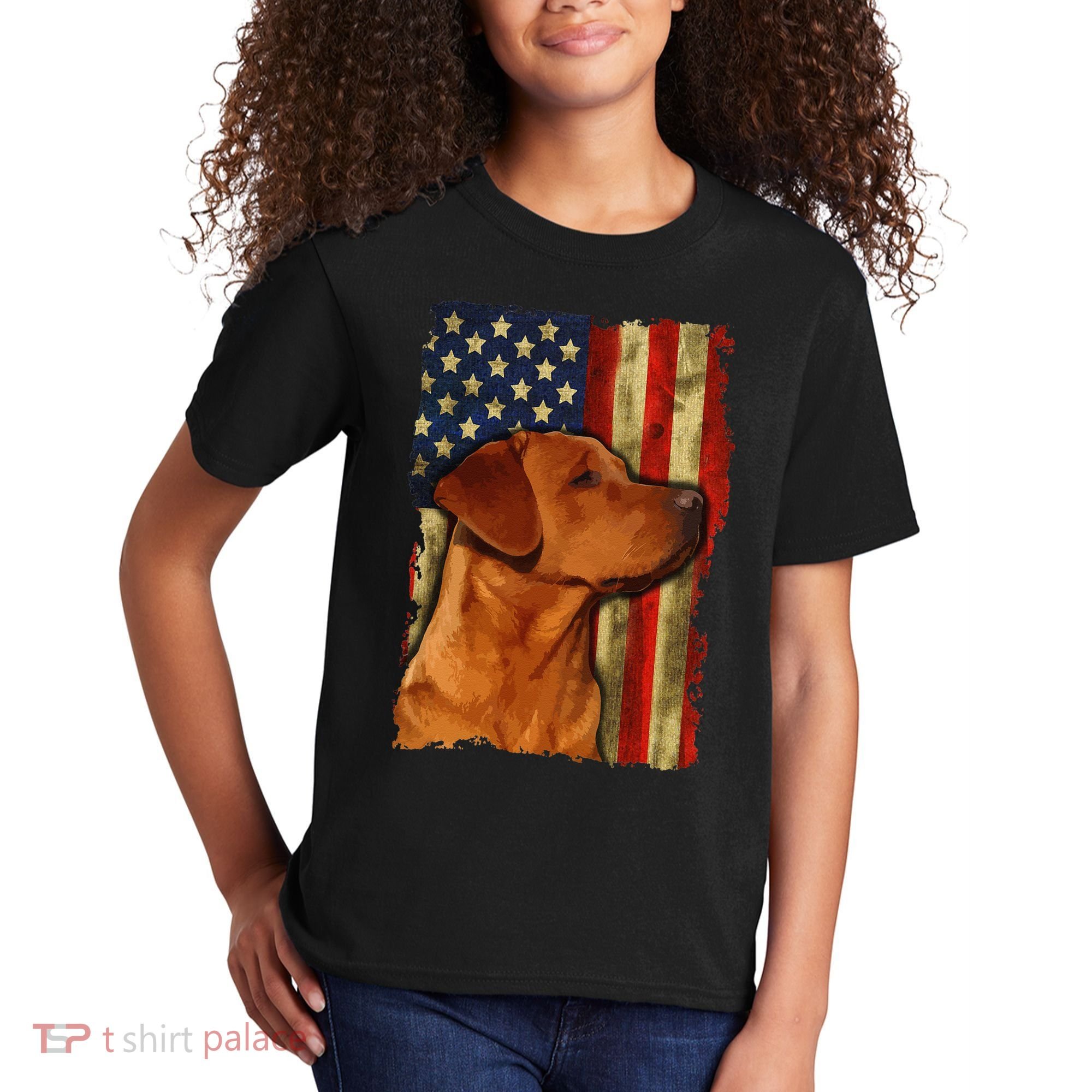 Foxred Labrador Retriever US Flag Fox Red Labrador Dog Lover Kids T-Shirt