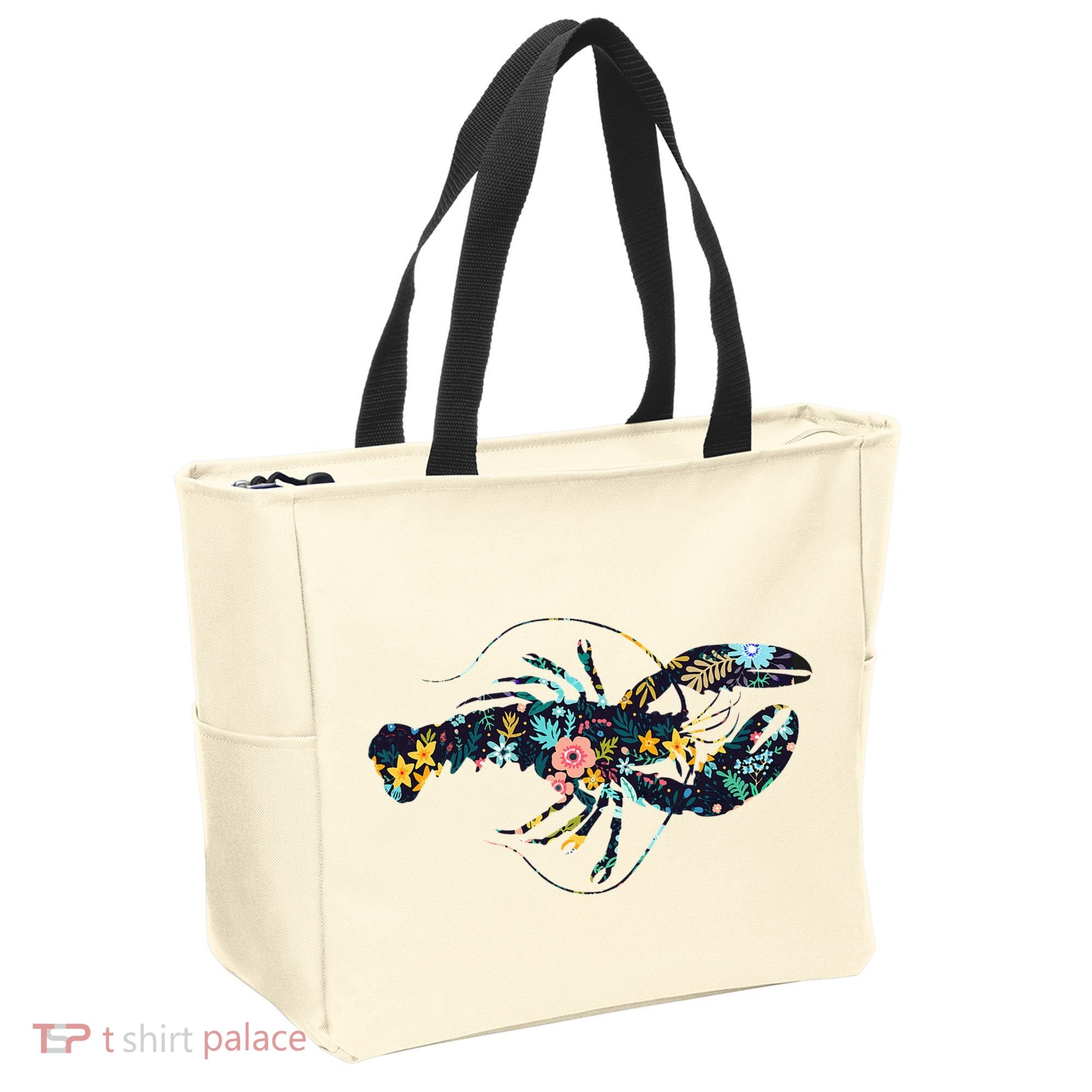 Floral Lobster Silhouette Graphic Tote Bag