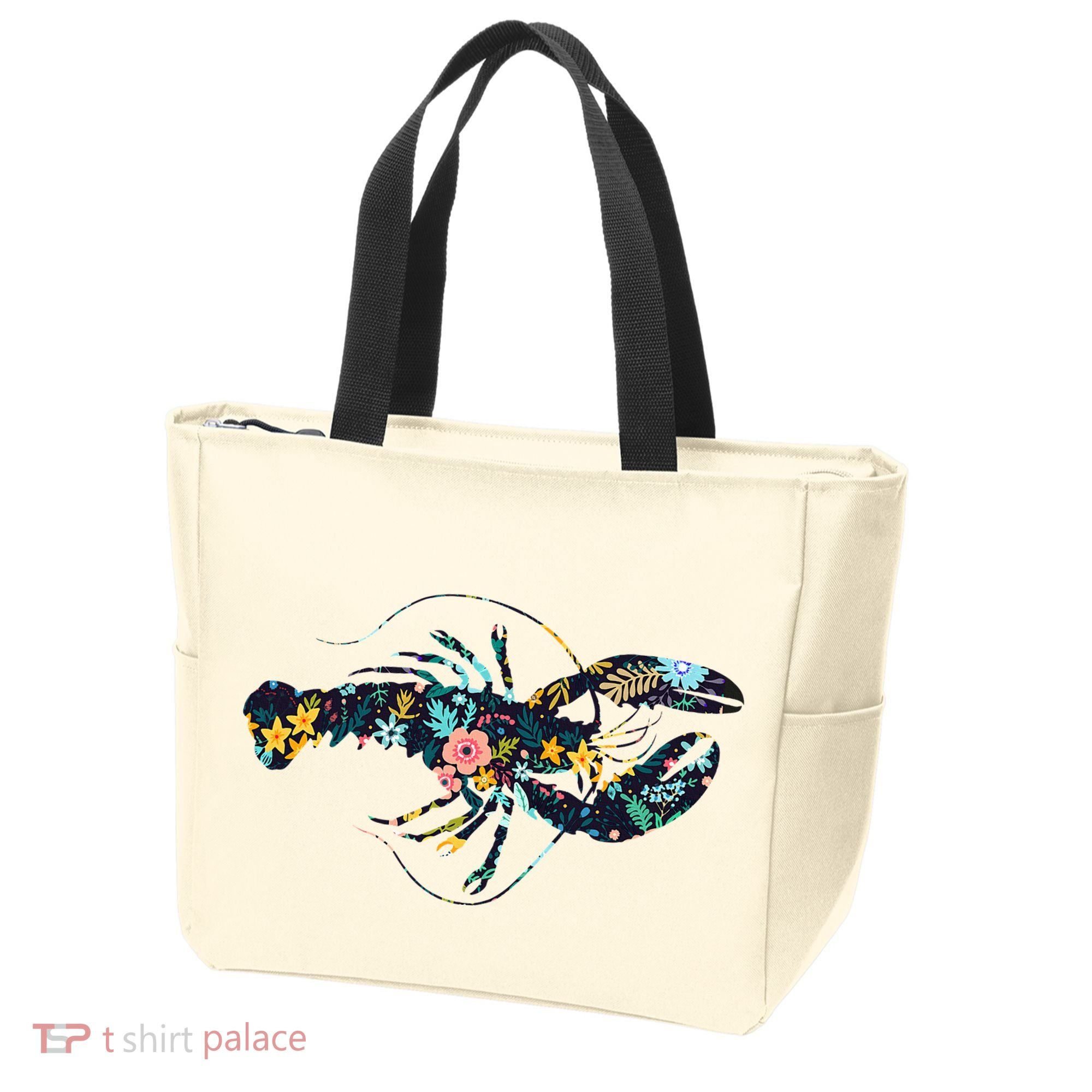 Floral Lobster Silhouette Graphic Tote Bag