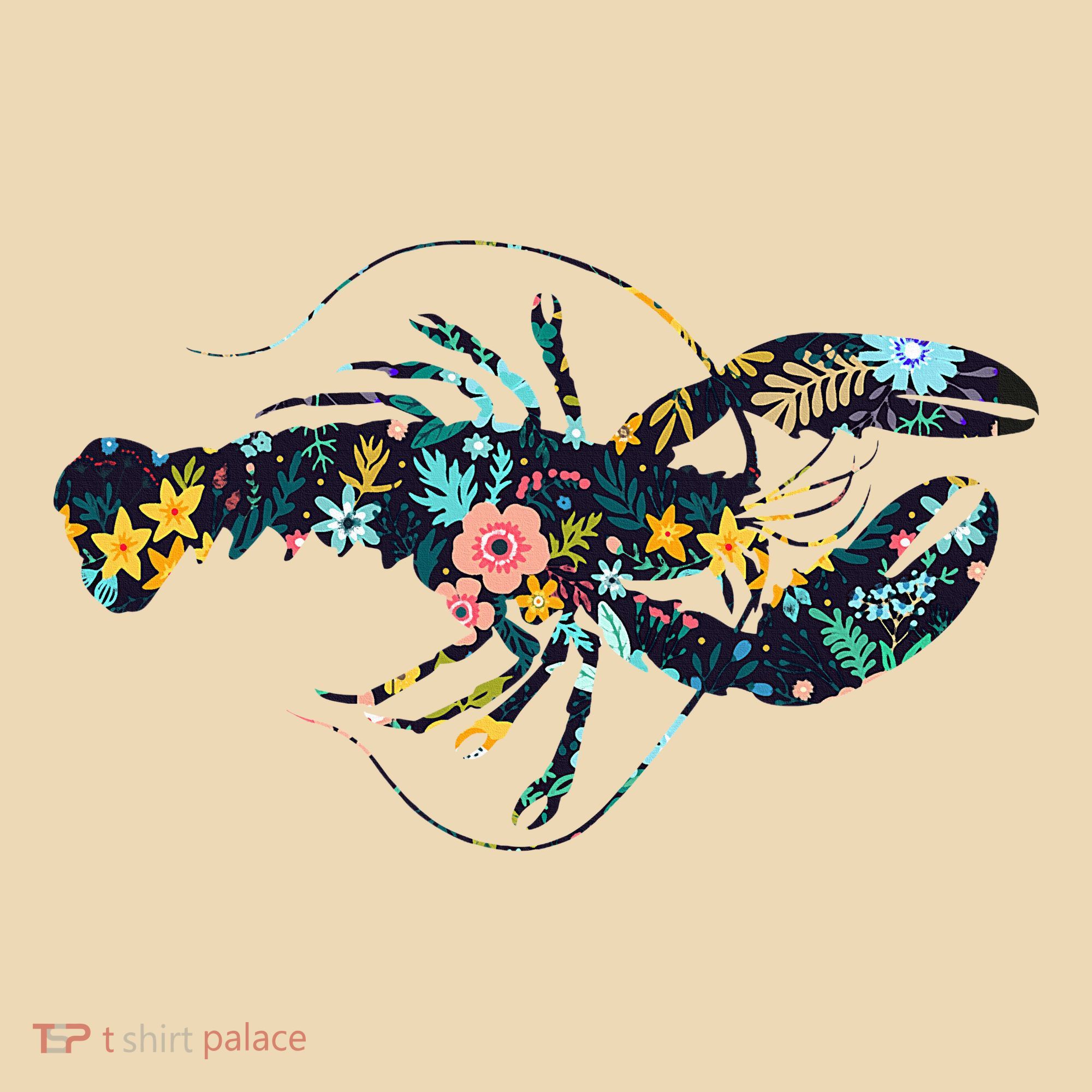 Floral Lobster Silhouette Graphic Tote Bag
