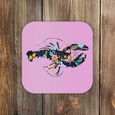 Floral Lobster Silhouette Graphic Coaster