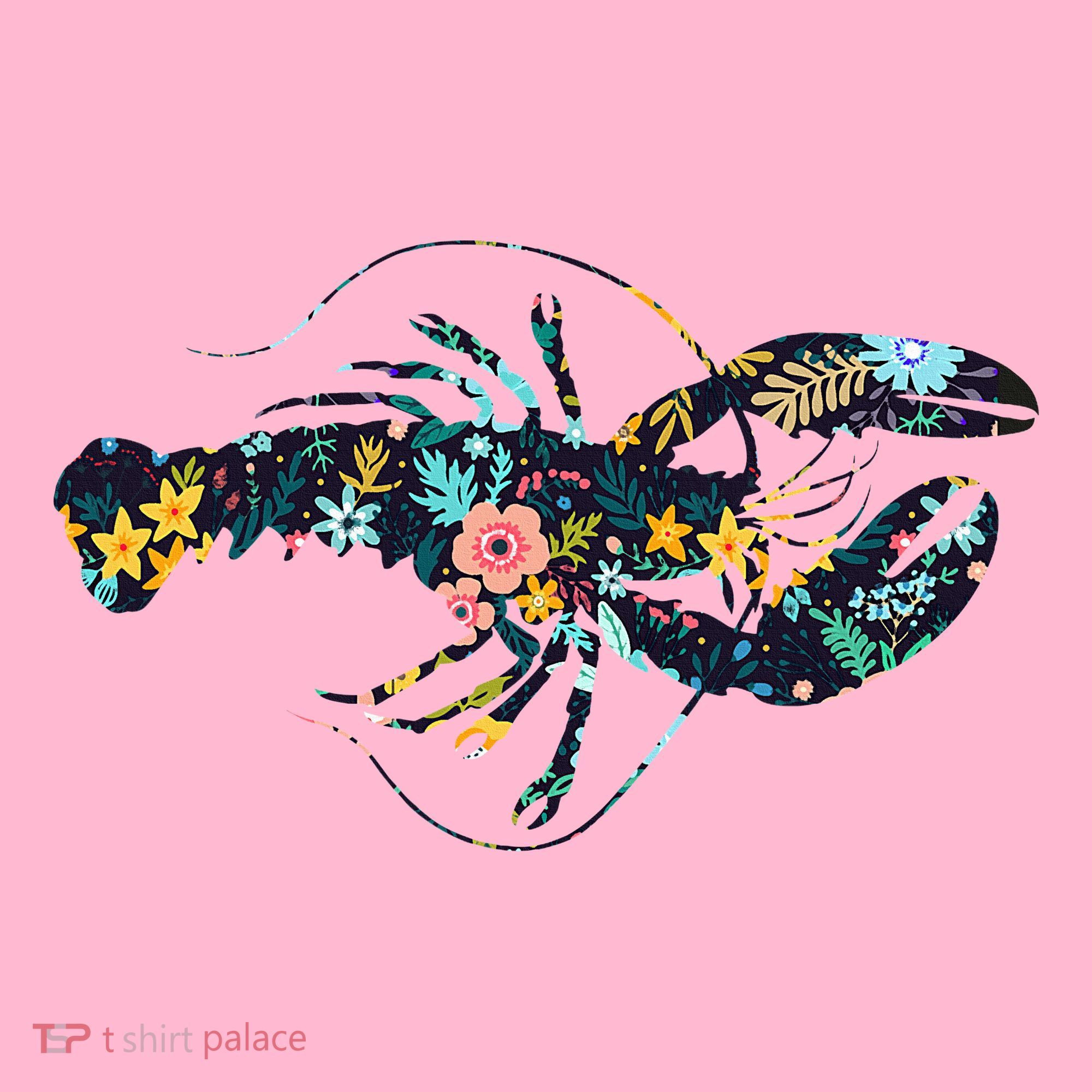 Floral Lobster Silhouette Graphic Coaster