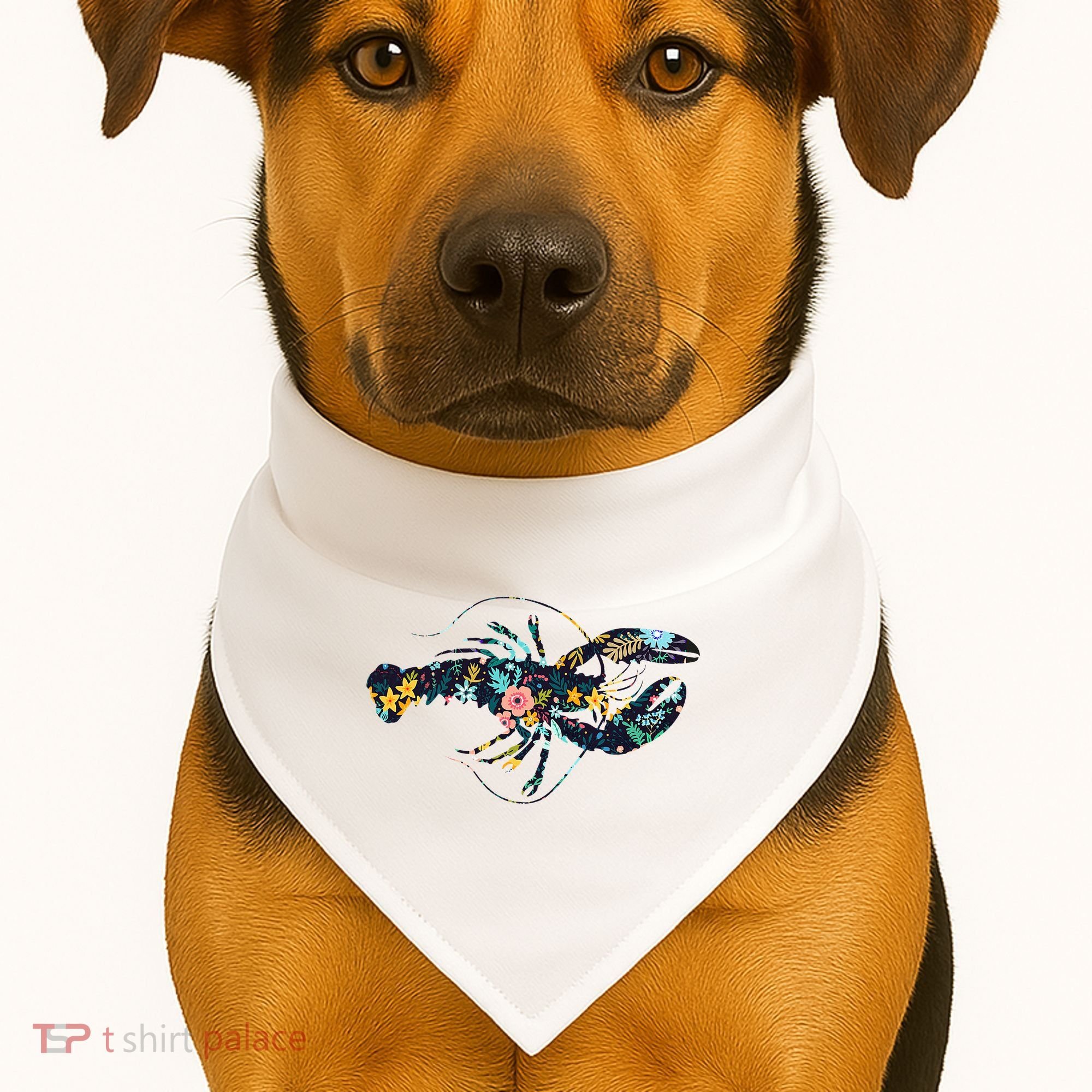 Floral Lobster Silhouette Graphic USA-Made Doggie Bandana