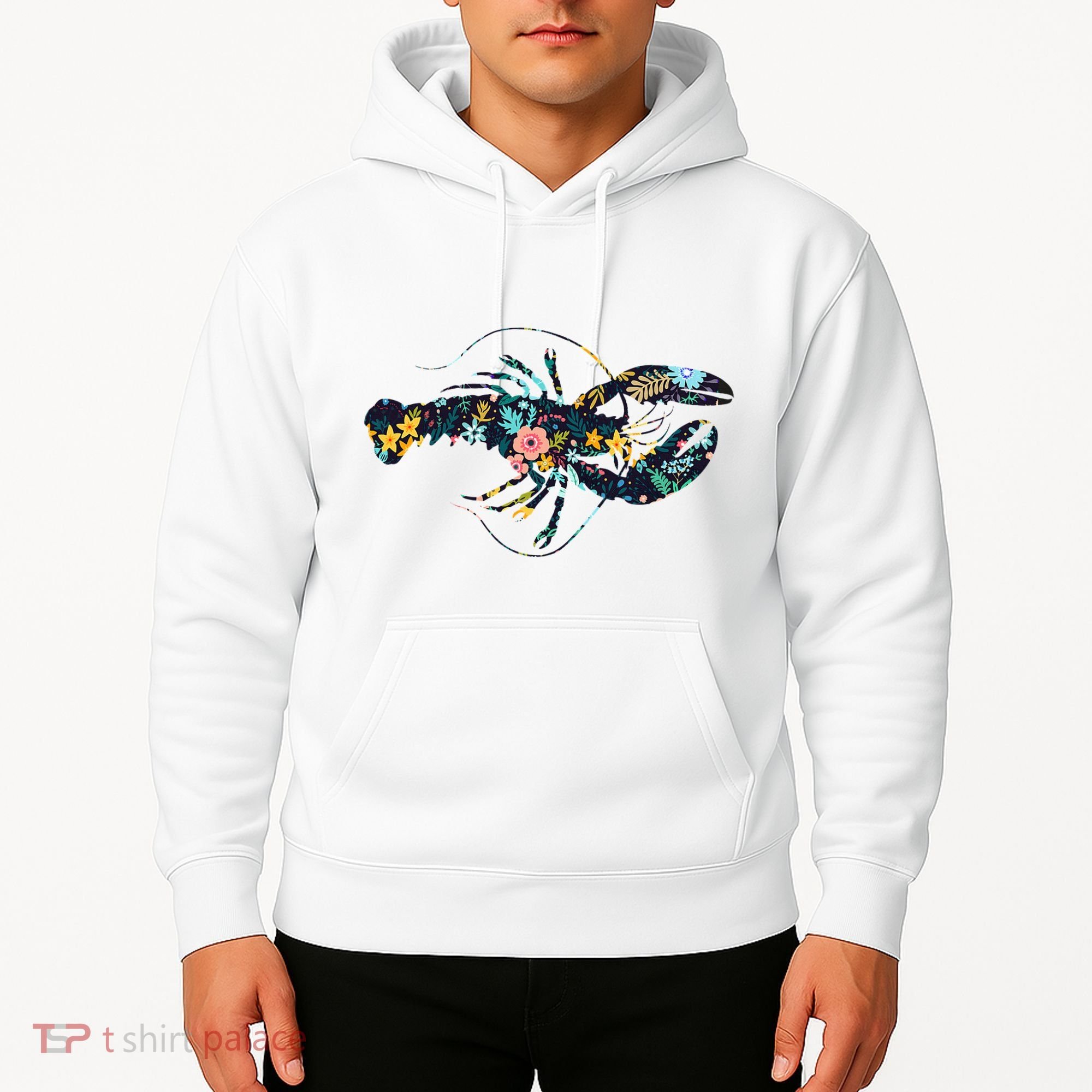 Floral Lobster Silhouette Graphic Hoodie