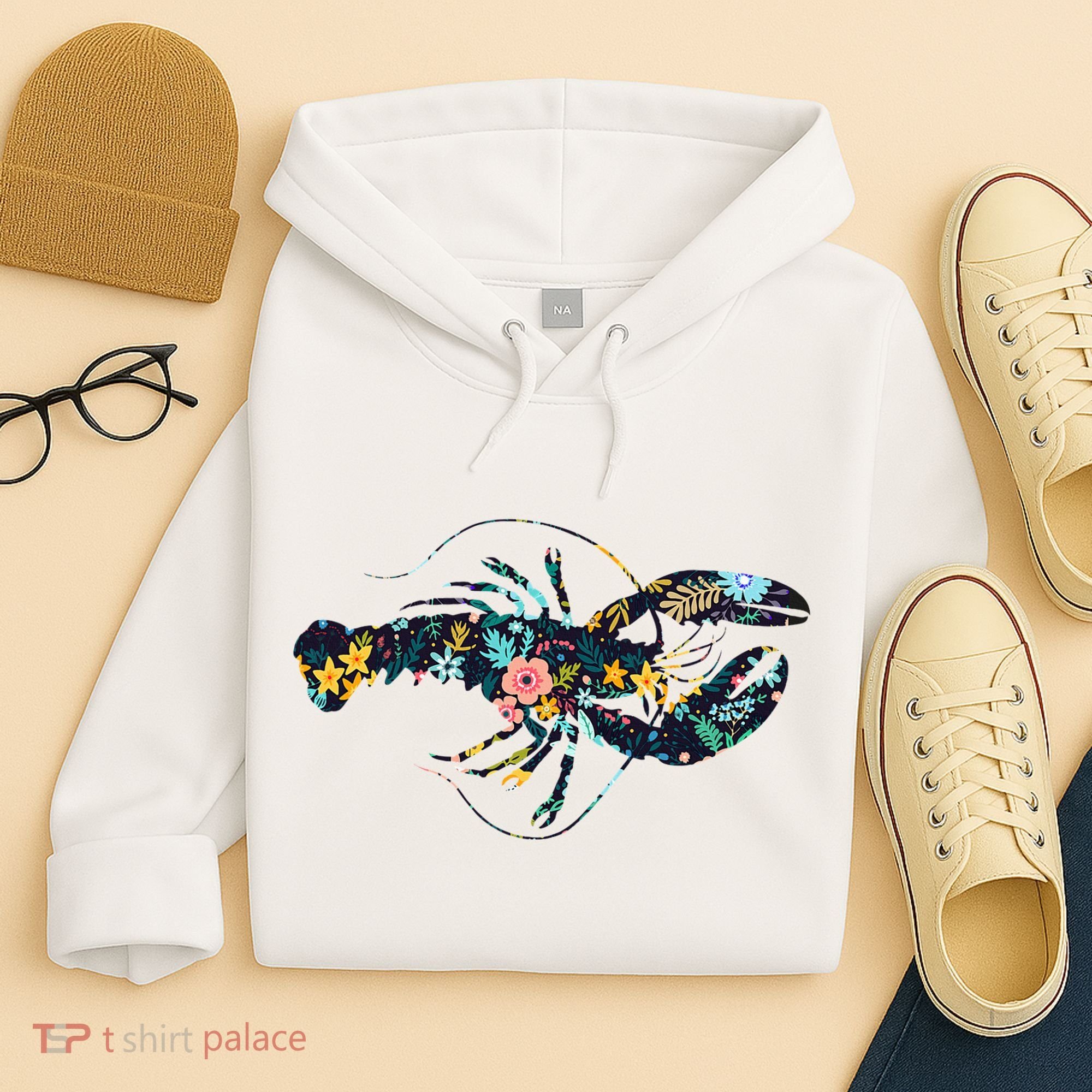 Floral Lobster Silhouette Graphic Hoodie