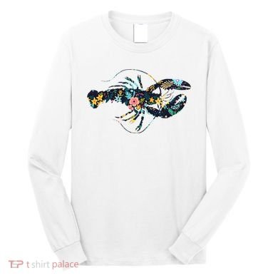 Floral Lobster Silhouette Graphic Long Sleeve Shirt
