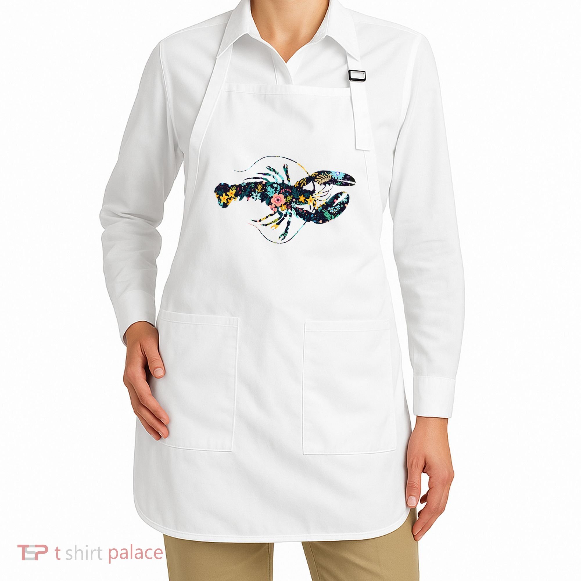Floral Lobster Silhouette Graphic Apron