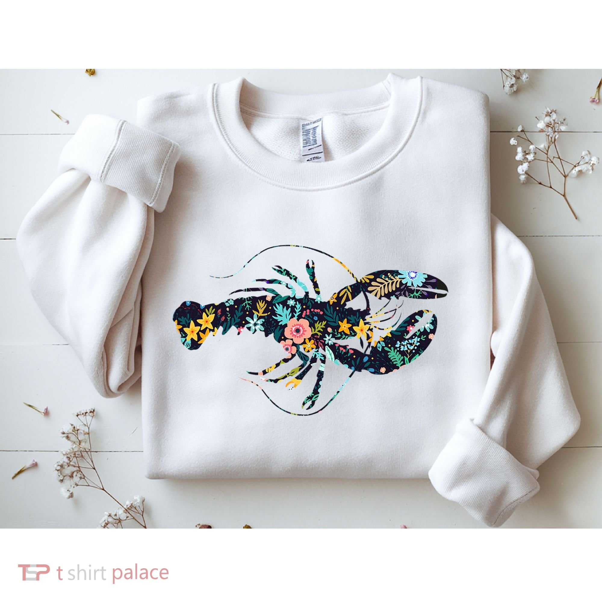 Floral Lobster Silhouette Graphic Sweatshirt