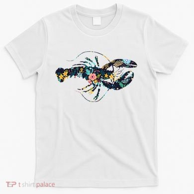 Floral Lobster Silhouette Graphic T-Shirt