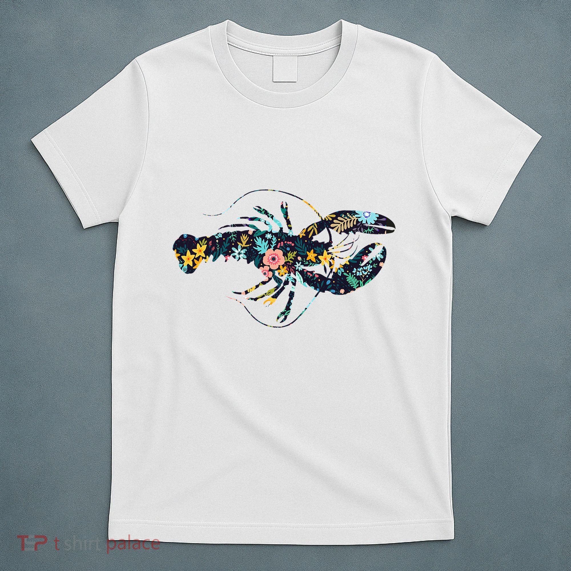 Floral Lobster Silhouette Graphic T-Shirt