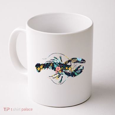 Floral Lobster Silhouette Graphic Coffee Mug
