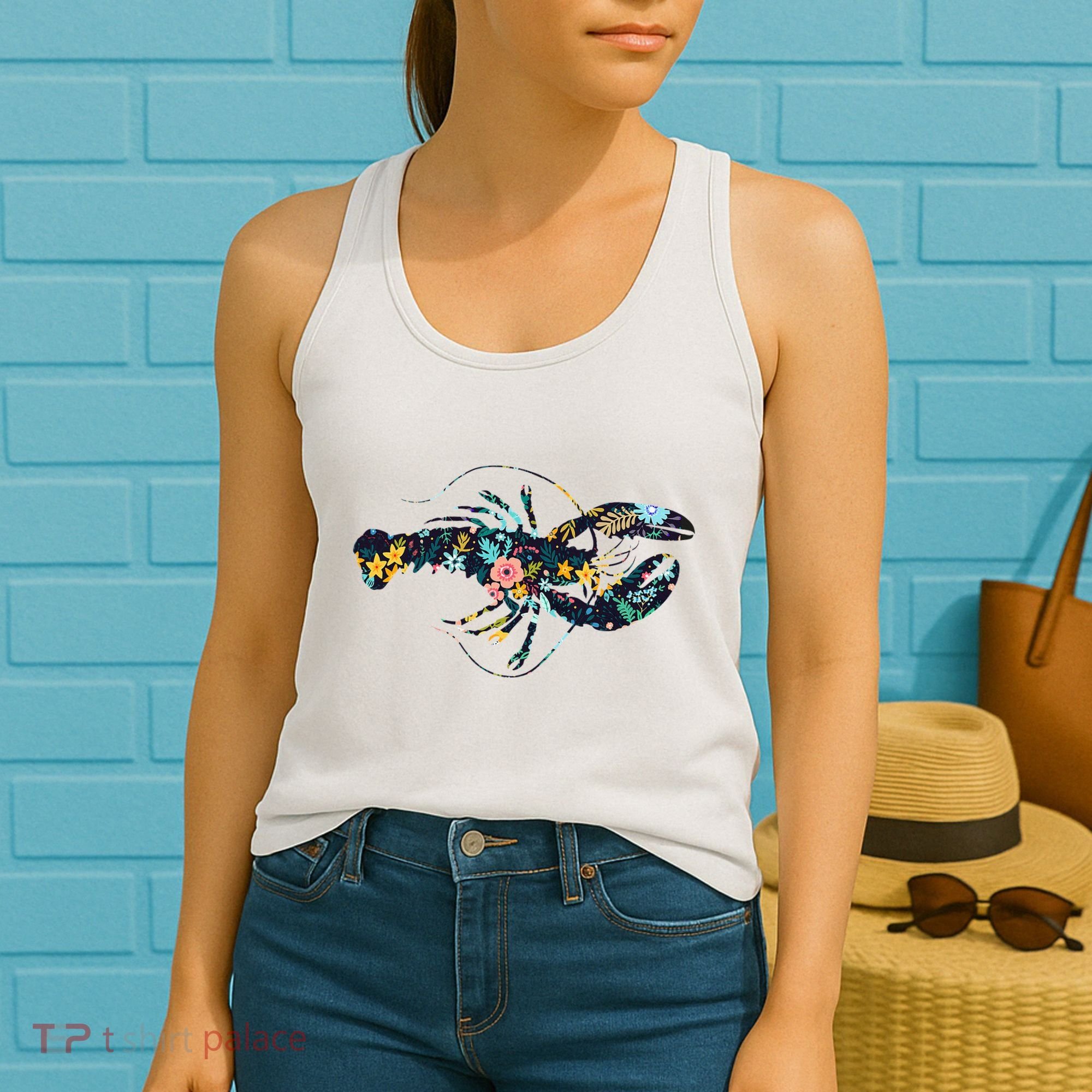 Floral Lobster Silhouette Graphic Women's Tank Top