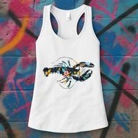 Floral Lobster Silhouette Graphic Women's Tank Top thumb 3