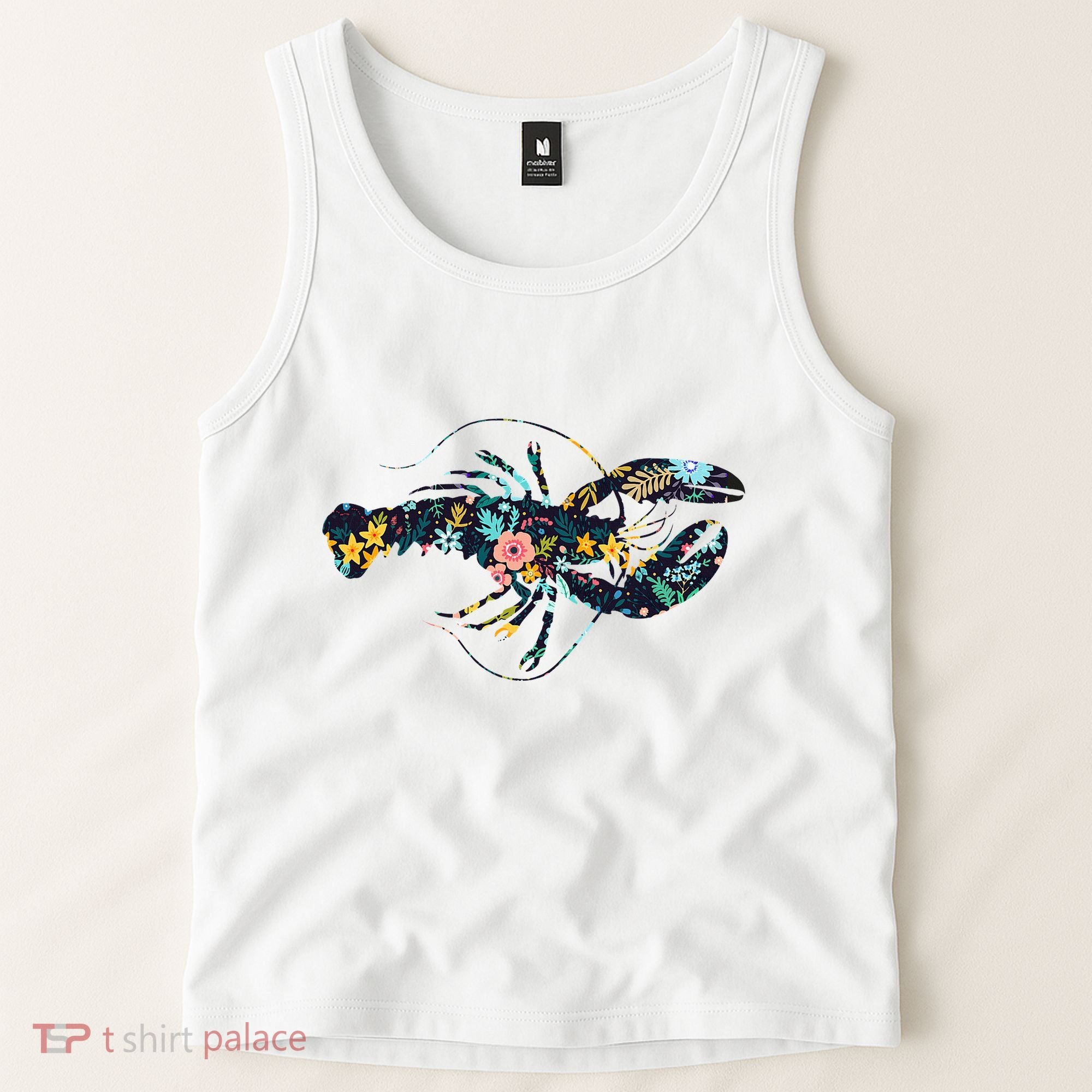 Floral Lobster Silhouette Graphic Tank Top
