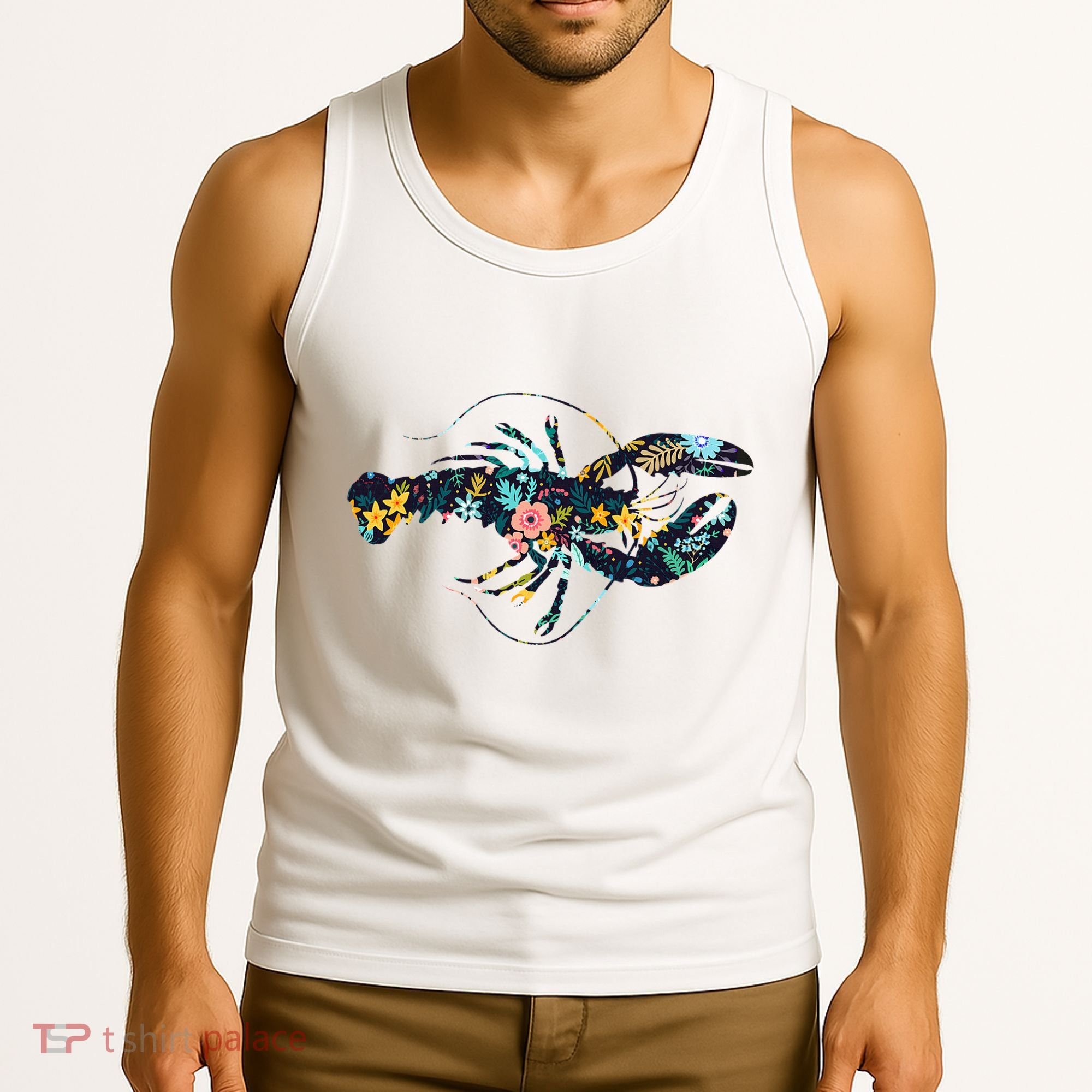 Floral Lobster Silhouette Graphic Tank Top