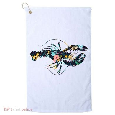 Floral Lobster Silhouette Graphic Golf Towel