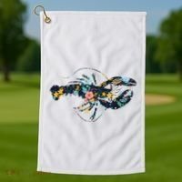 Floral Lobster Silhouette Graphic Golf Towel thumb 1