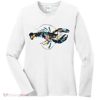Floral Lobster Silhouette Graphic Women's Long Sleeve Shirt