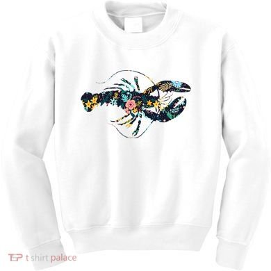 Floral Lobster Silhouette Graphic Kids Sweatshirt