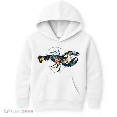 Floral Lobster Silhouette Graphic Kids Hoodie