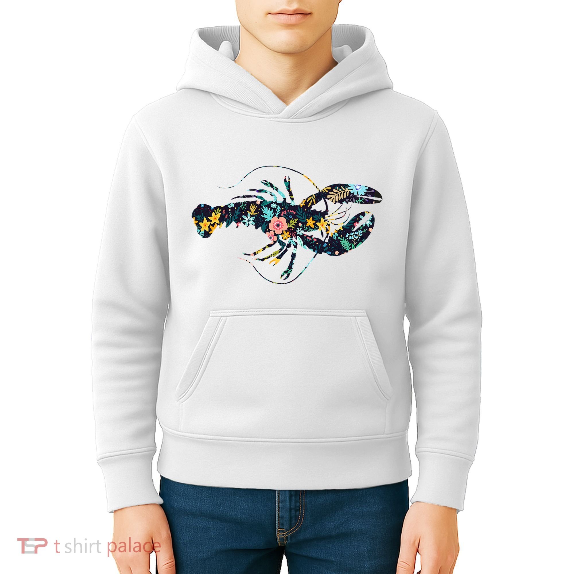 Floral Lobster Silhouette Graphic Kids Hoodie