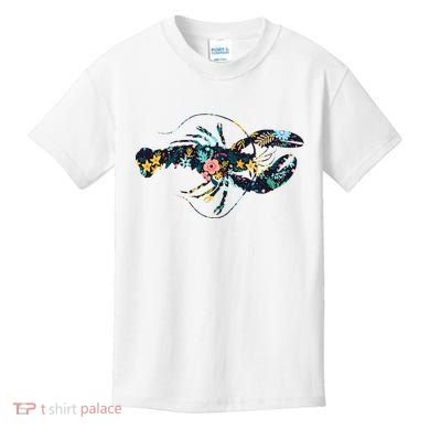 Floral Lobster Silhouette Graphic Kids T-Shirt